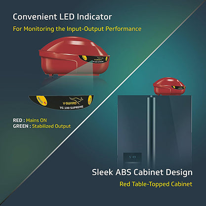 VG 100 Supreme Stabilizer for Refrigerators or Deep Freezer up to 600 L Advance Overheat Protection (Cherry Red)