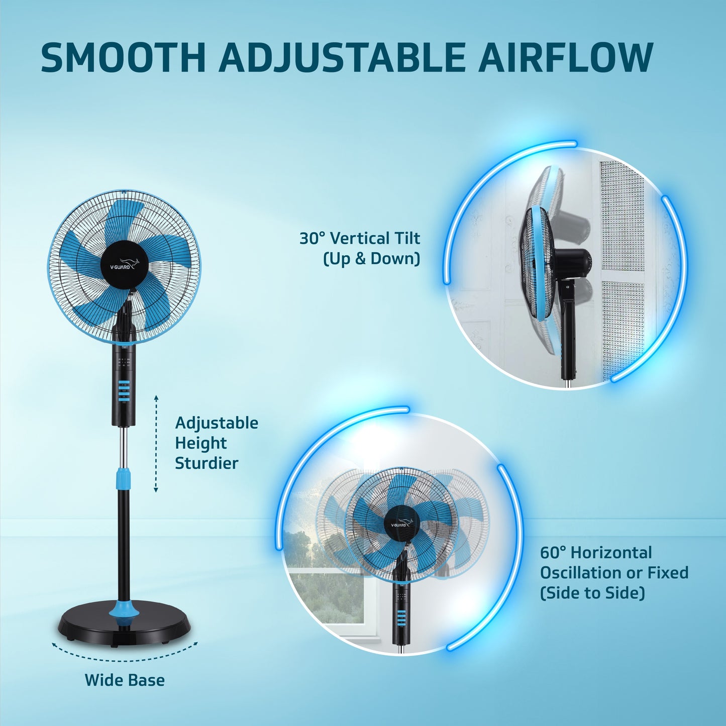 Esfera Remote 5 Blade 40 cm Pedestal Fan, Blue Black