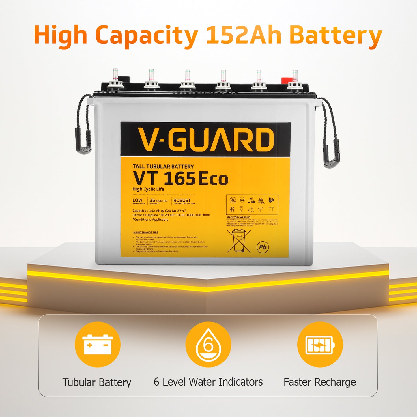 Prime 1150 Inverter and VT 165 Eco Battery Combo for Home, Office & Shops