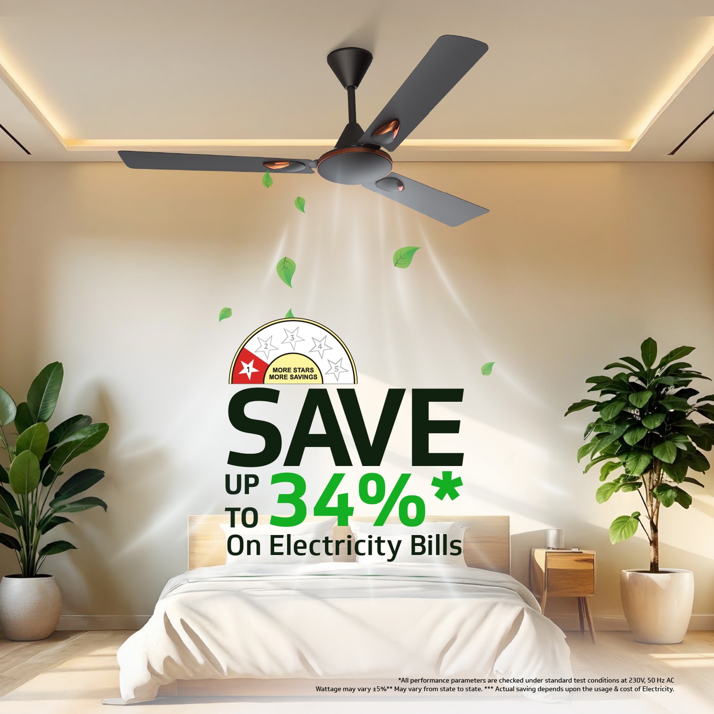 Windle Deco Zeta Ceiling Fan, 1.2 m, Matte Brown