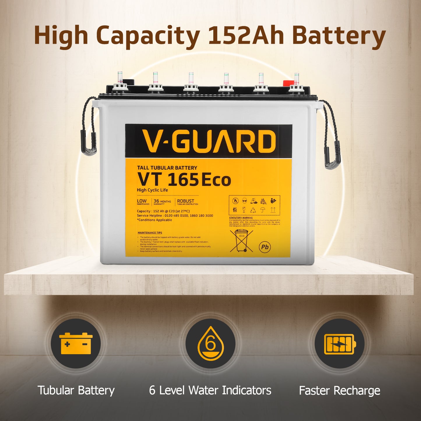 Aviolux 800 Inverter and VT 165 Eco Battery Combo for Home, Office & Shops