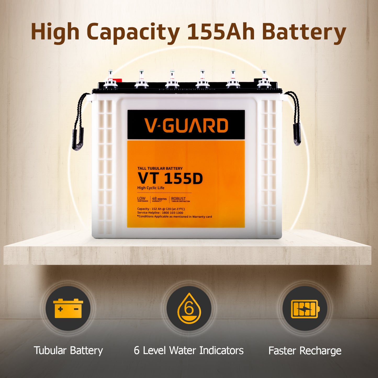 Aviolux 800 Square Wave Inverter + VT 155D Battery Combo for Home, Office & Shops