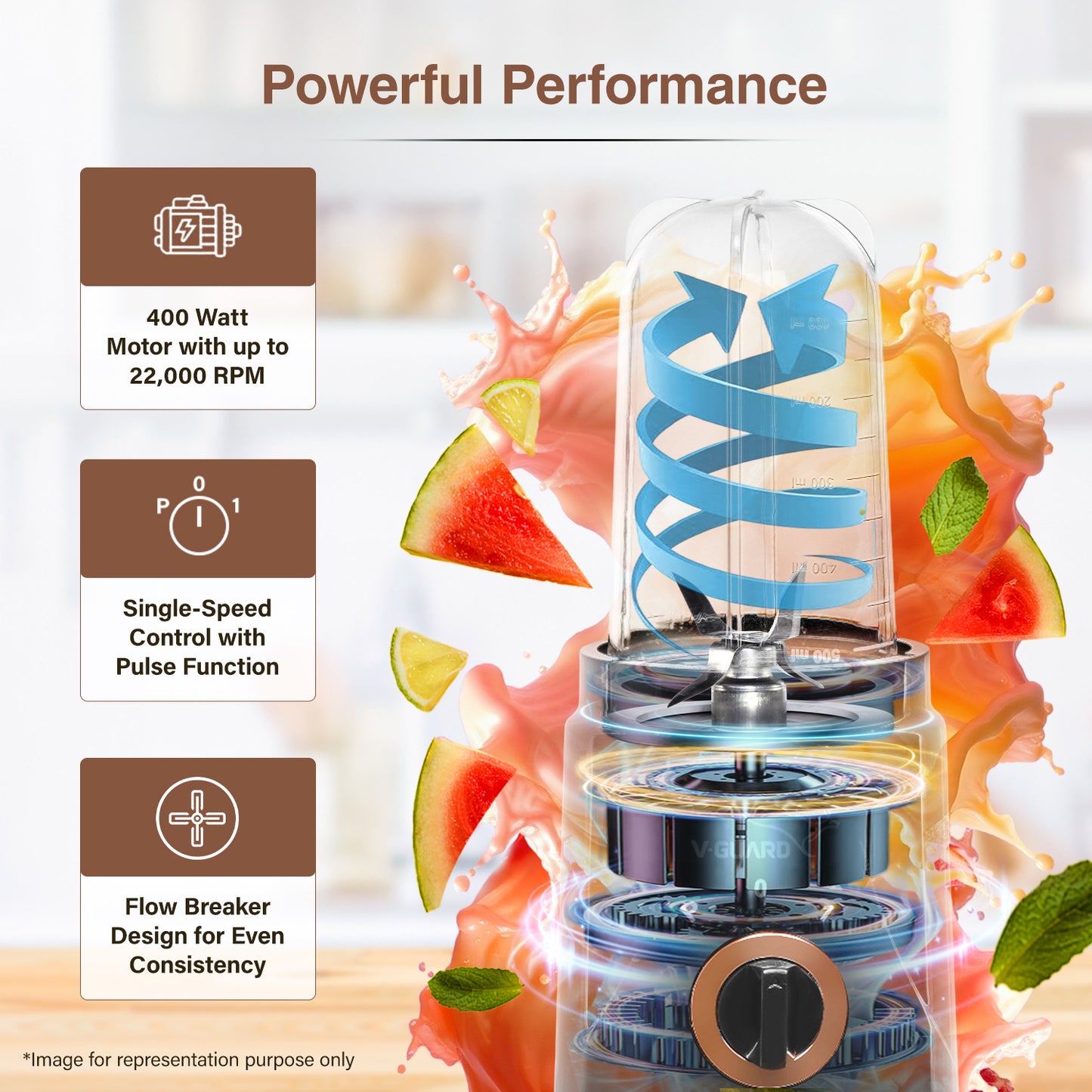 V-Guard Citius Nutri | 5 Leakproof Jars | 2 Years Product & Motor Coverage by V-Guard | 400 W Copper Motor | Upto 22,000 RPM | 1 Tall, 2 Small, 2 Sipper Jars with Storage, Seasoning & Sipper Lids | Sleek ABS Body