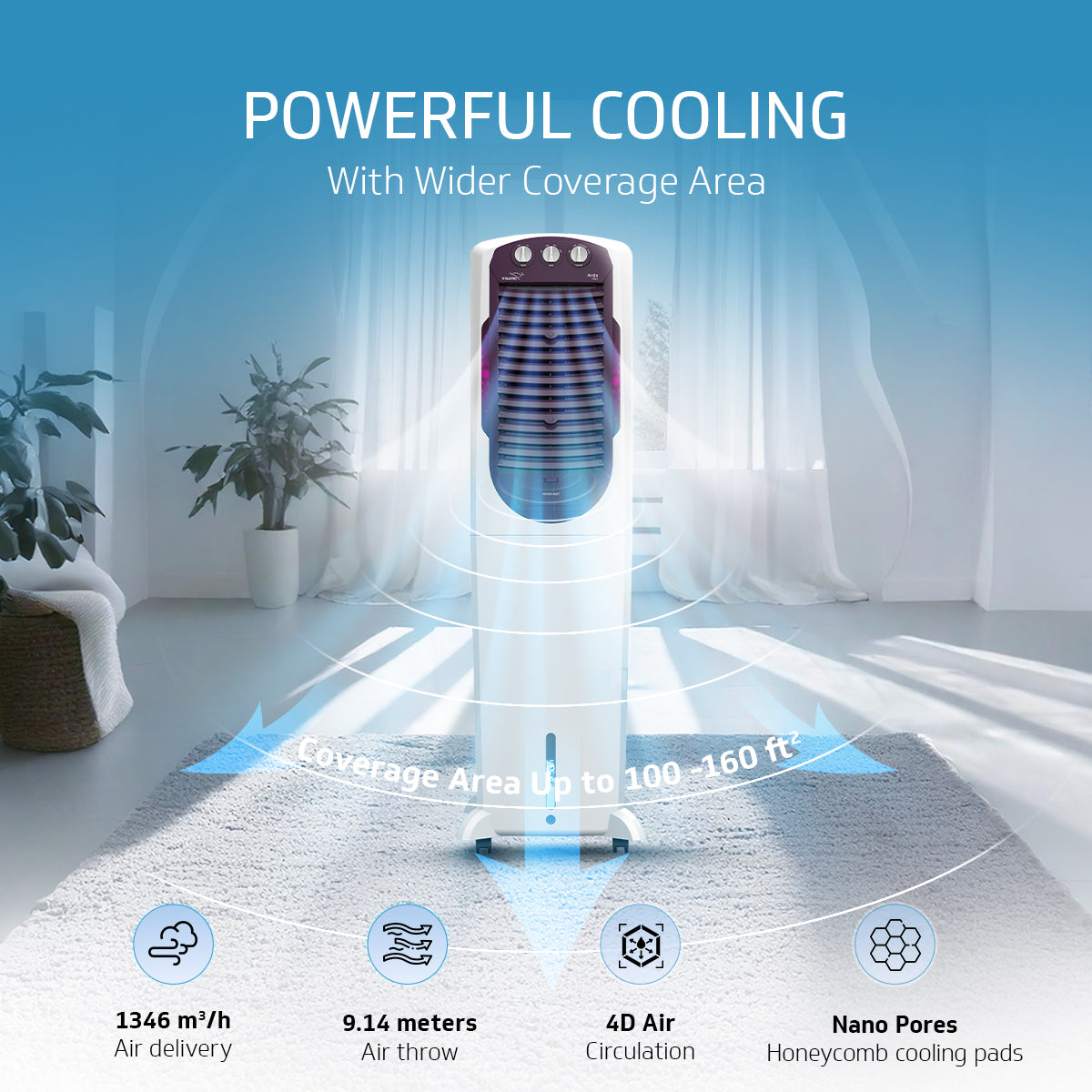 Arido T50 H Air Cooler 50L, Air Delivery - 1300 m3/h