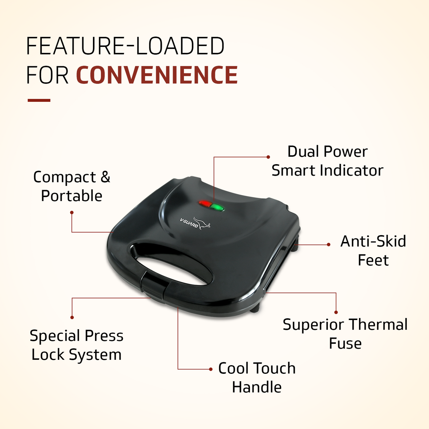 VSG80 2 Slice Grill Sandwich Maker | Fixed Non-Stick Grill Plates with Powerful 800 Watt Heating Rods |Easy to Clean Non-Stick Greblon Coating | 1 Year Warranty