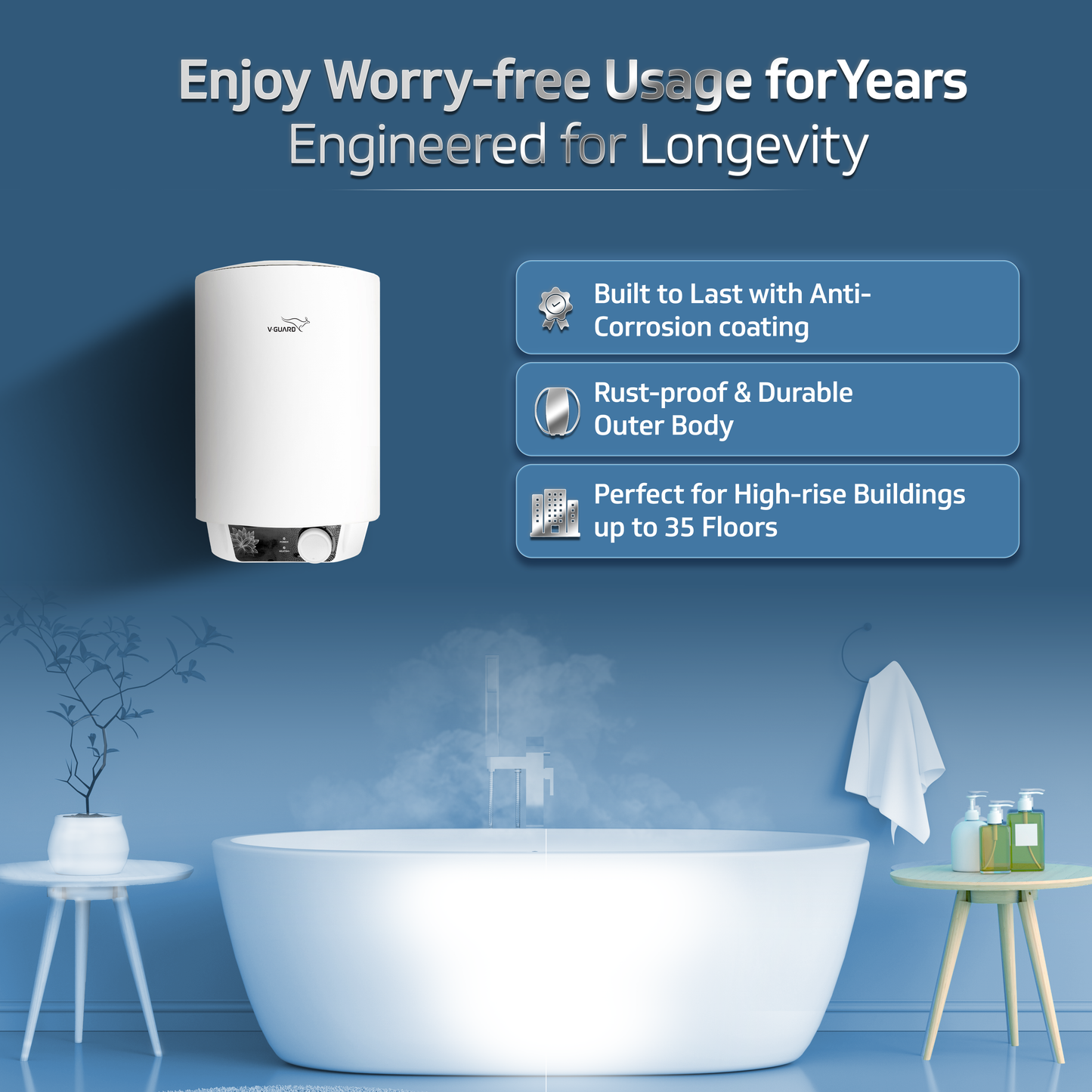 V-Guard Zio 10 Litre Water Heater for Home | 5 Star Rating | Advanced Multi-layered Safety | Suitable for Hard Water & High-rise Buildings | White