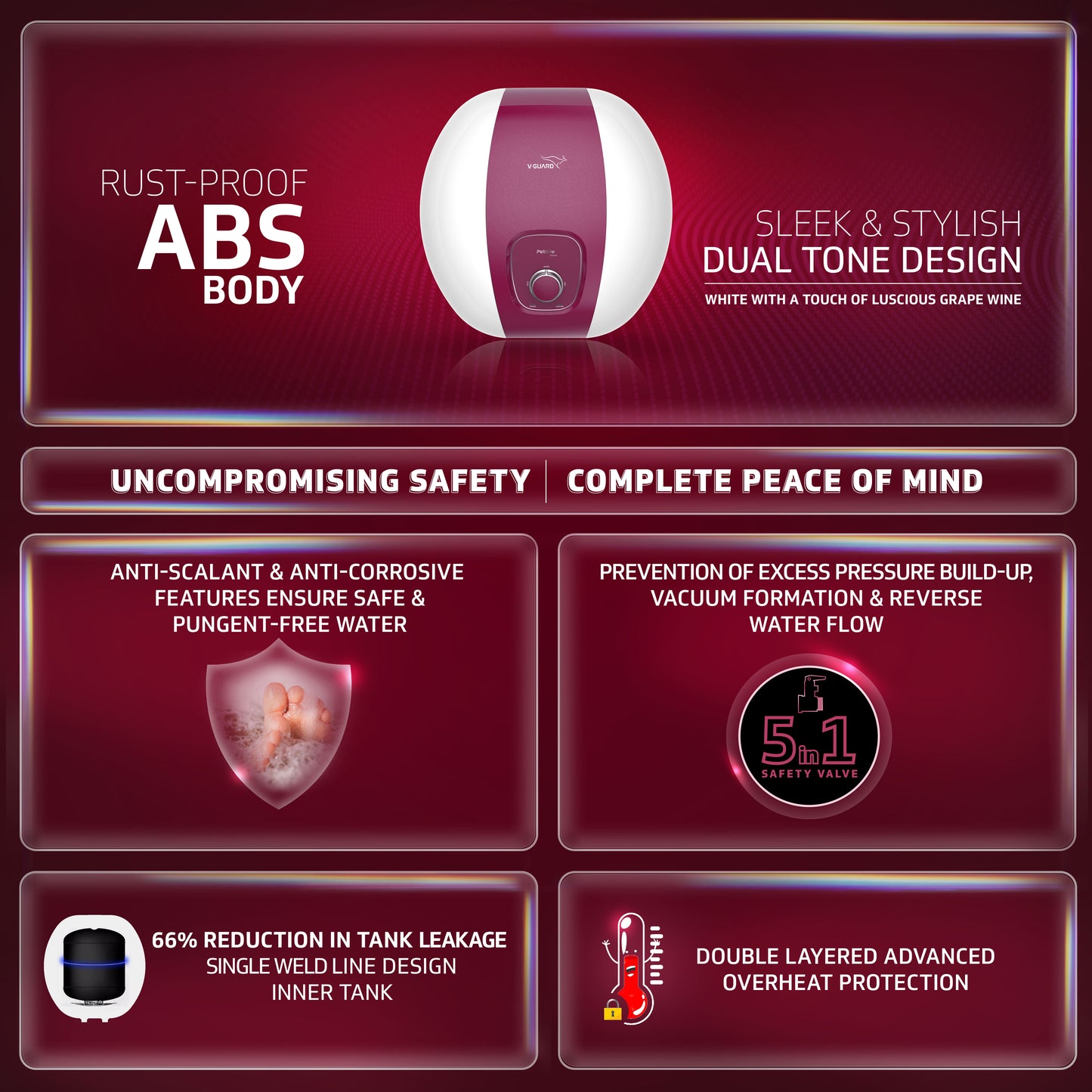 Pebble Shine 15 L Water Heater with Rust Proof ABS Body