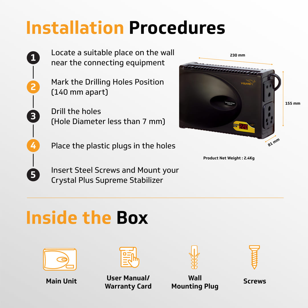V-Guard Crystal Plus Smart TV Stabilizer with Digital Display | Applicable for Smart TVs up to 140 cm (55) + Set Top Box + Home Theatre System/Gaming Console | 3 Ampere Capacity | Black