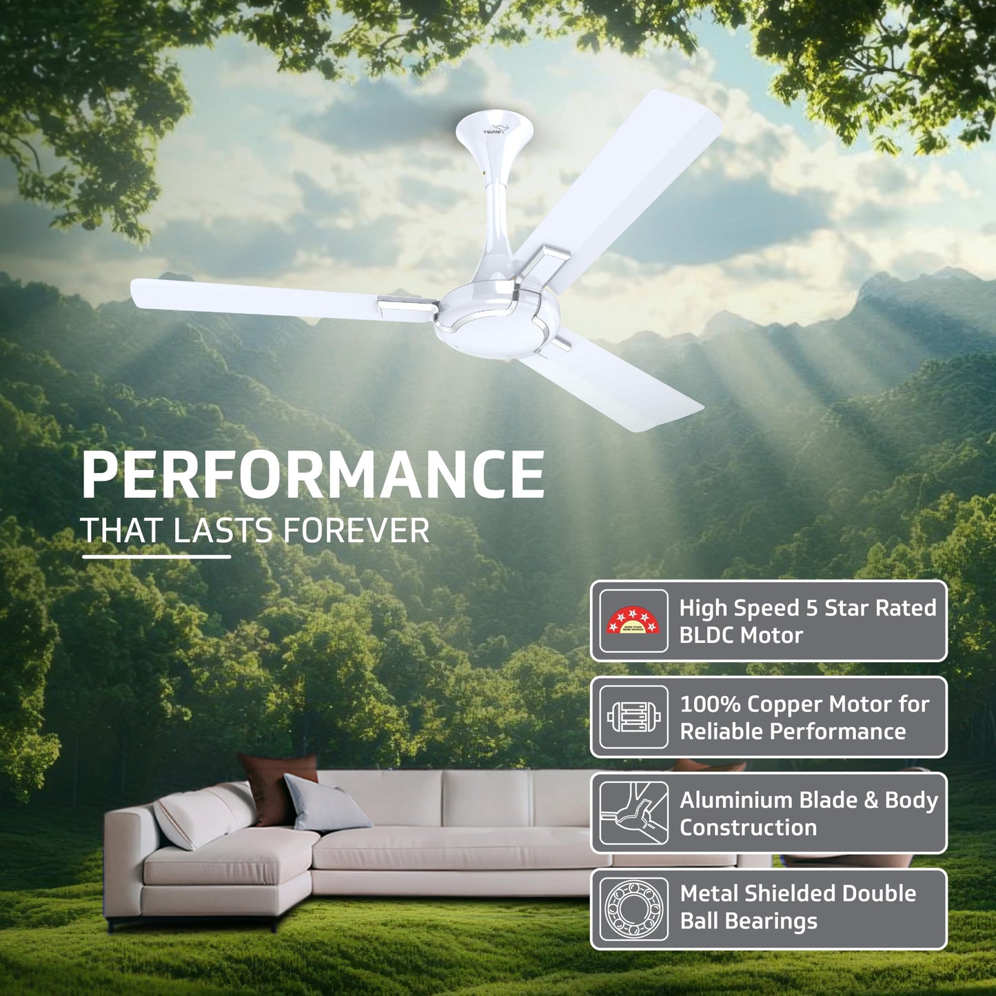 Exado Pro ES BLDC Ceiling Fan For Home, Anti Dust Coating, 5-Star Energy Saving, Remote Control, 100% Copper Motor, 1.2M (Pearl White Silver)