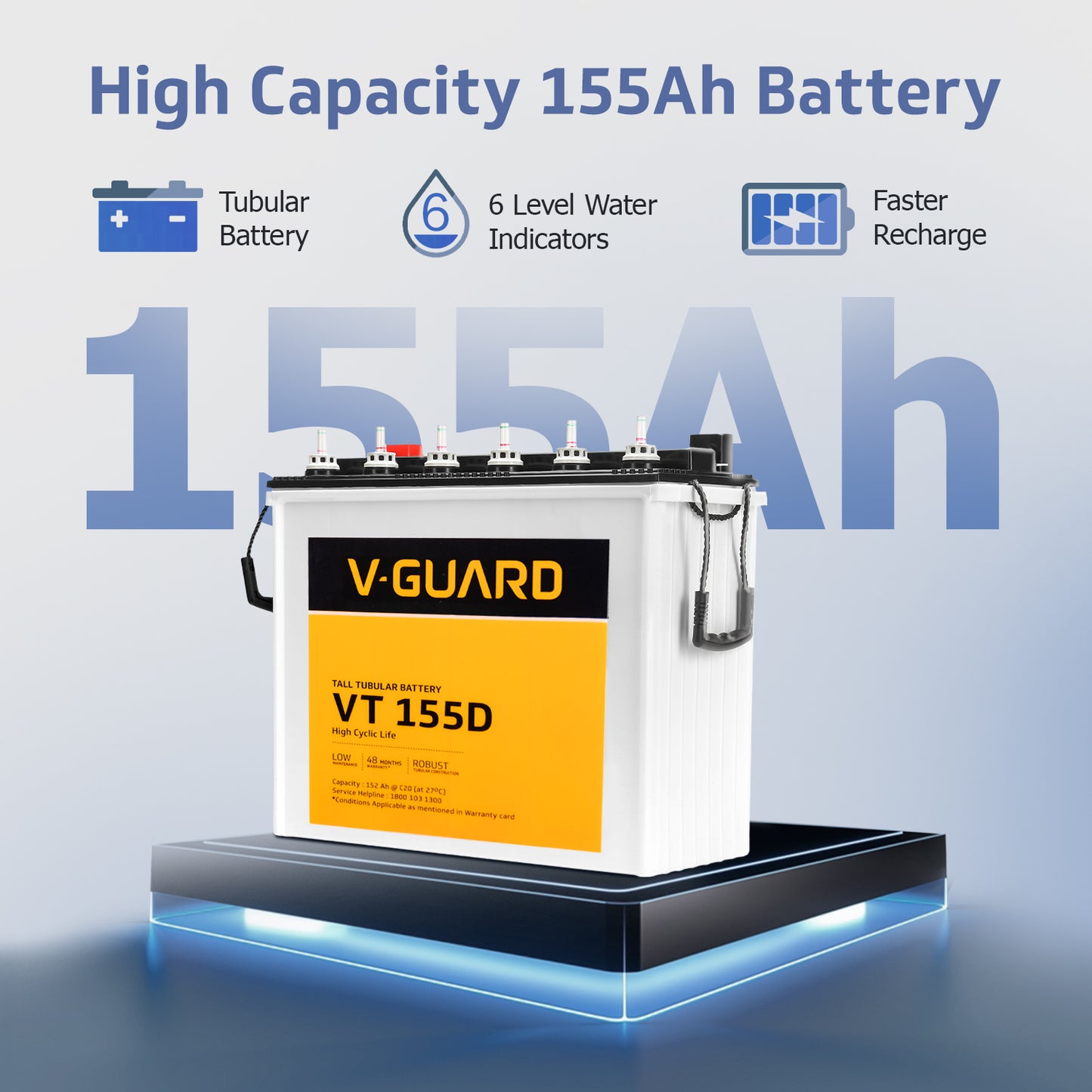 Smart Pro 1200 Inverter + VT 155D Battery Combo for Home, Office & Shops