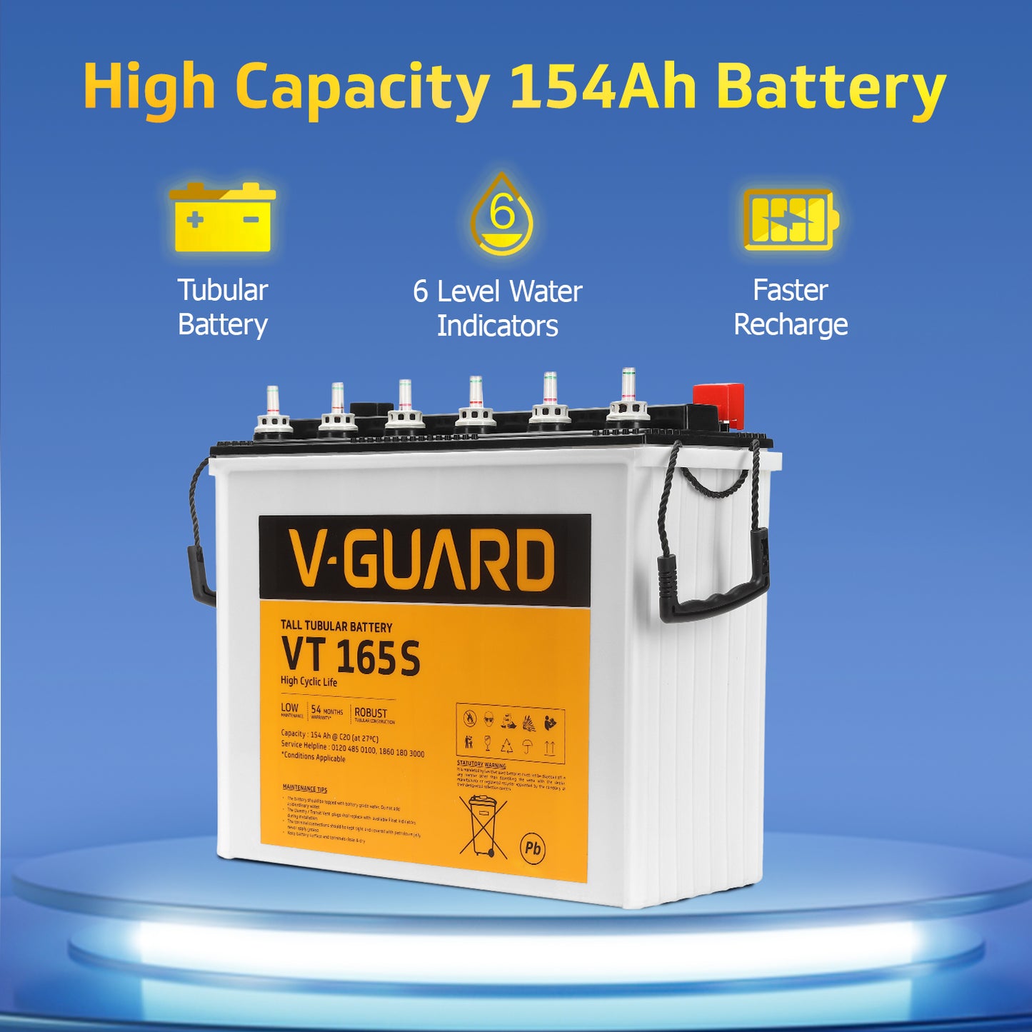 Smart Pro 1200 S Solar Inverter + VT 165S Battery combo for Home, Office & Shops