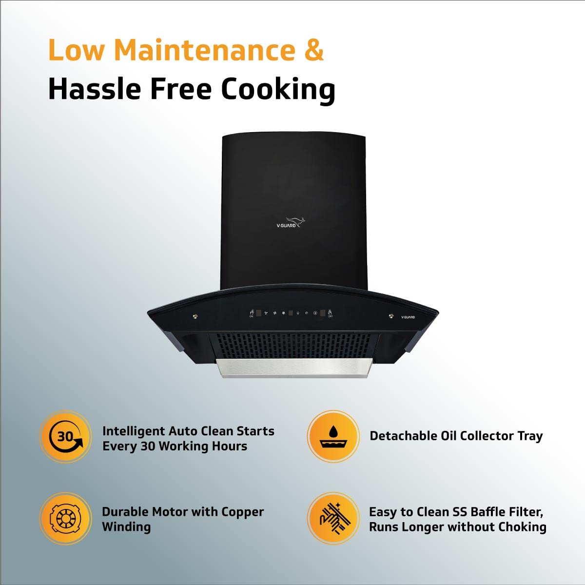 X10 BL180 Kitchen Chimney with 1350m³/hr Suction, Intelligent Auto Clean, Curved Glass, Baffle Filter, Motion Sensor Controls, Oil Collector Tray, LED Light (Black)