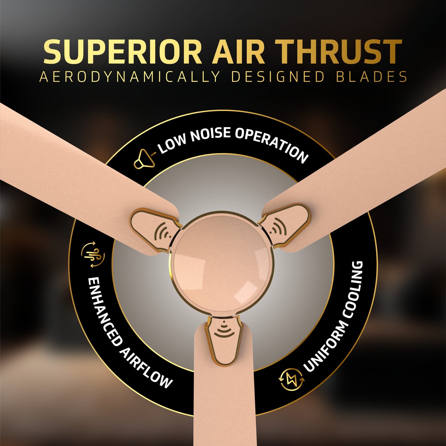 Besa Air Ceiling Fan For Home, High-Speed Copper Motor, Decorative Trims, 1.2 m, Rose Glow