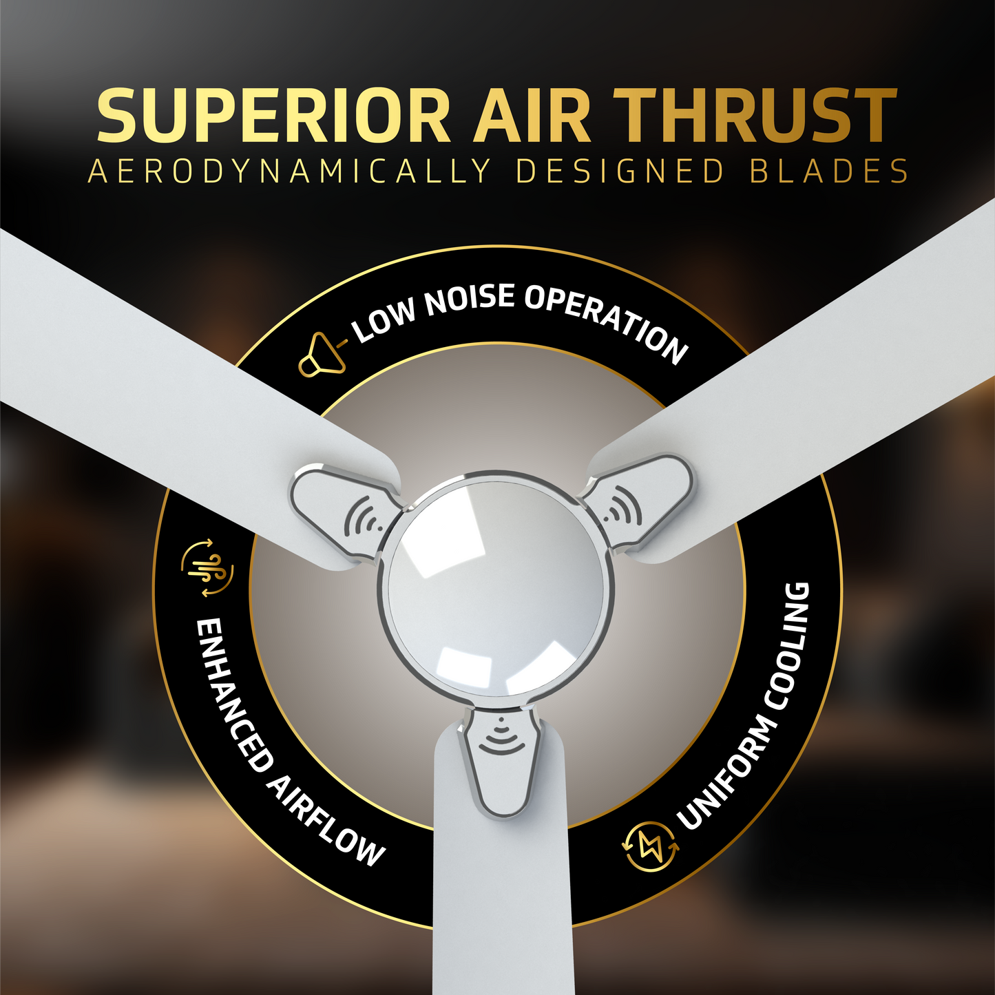 Besa Air Ceiling Fan For Home, High-Speed Copper Motor, Decorative Trims, 1.2 m, Pearl White