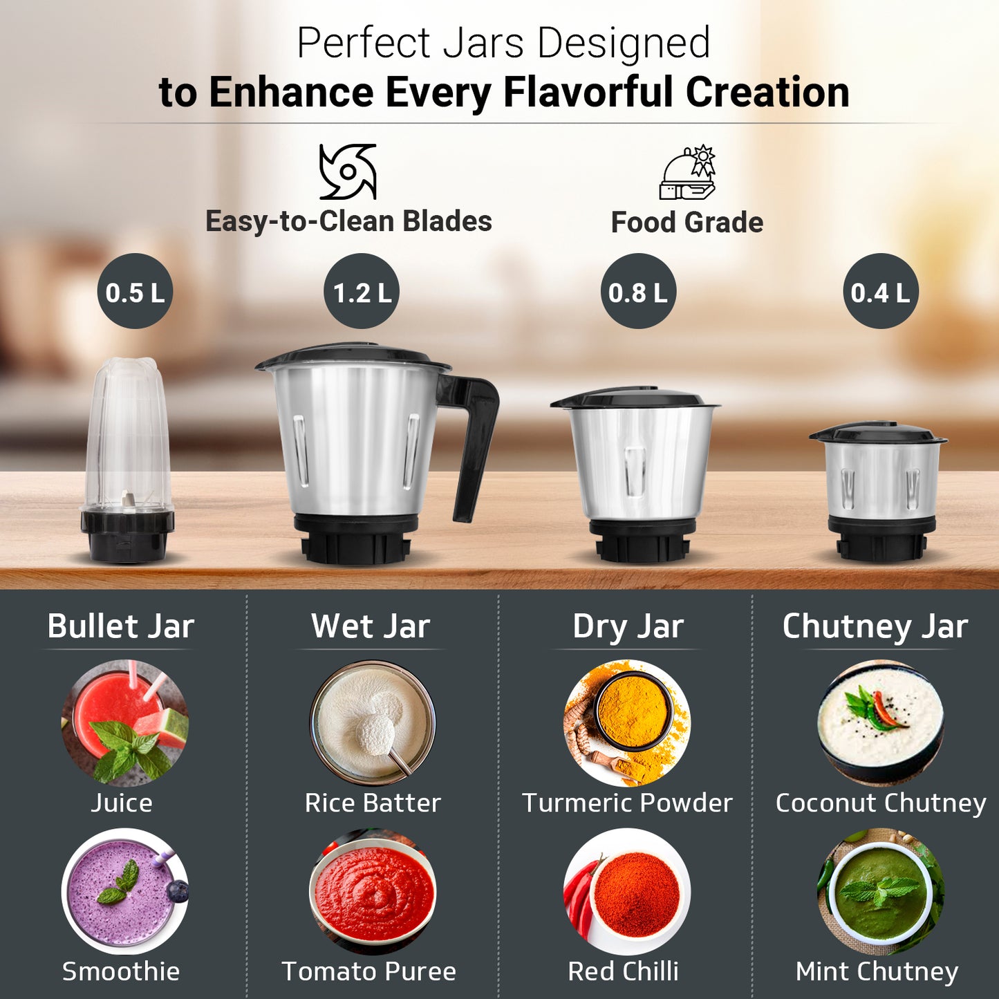 V-Guard Increda Plus 500 Watt Bullet Juicer Mixer Grinder | 2 Year Motor Warranty | 4 Jars (Bullet, Wet, Dry and Chutney) | Stainless Steel Blades | Bullet Jar with Sipper Lid.