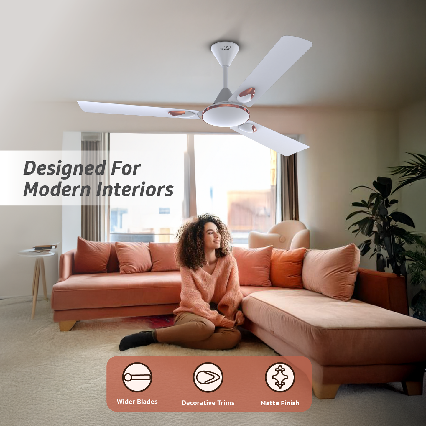 Windle Deco Zeta Ceiling Fan, 1.2 m, White