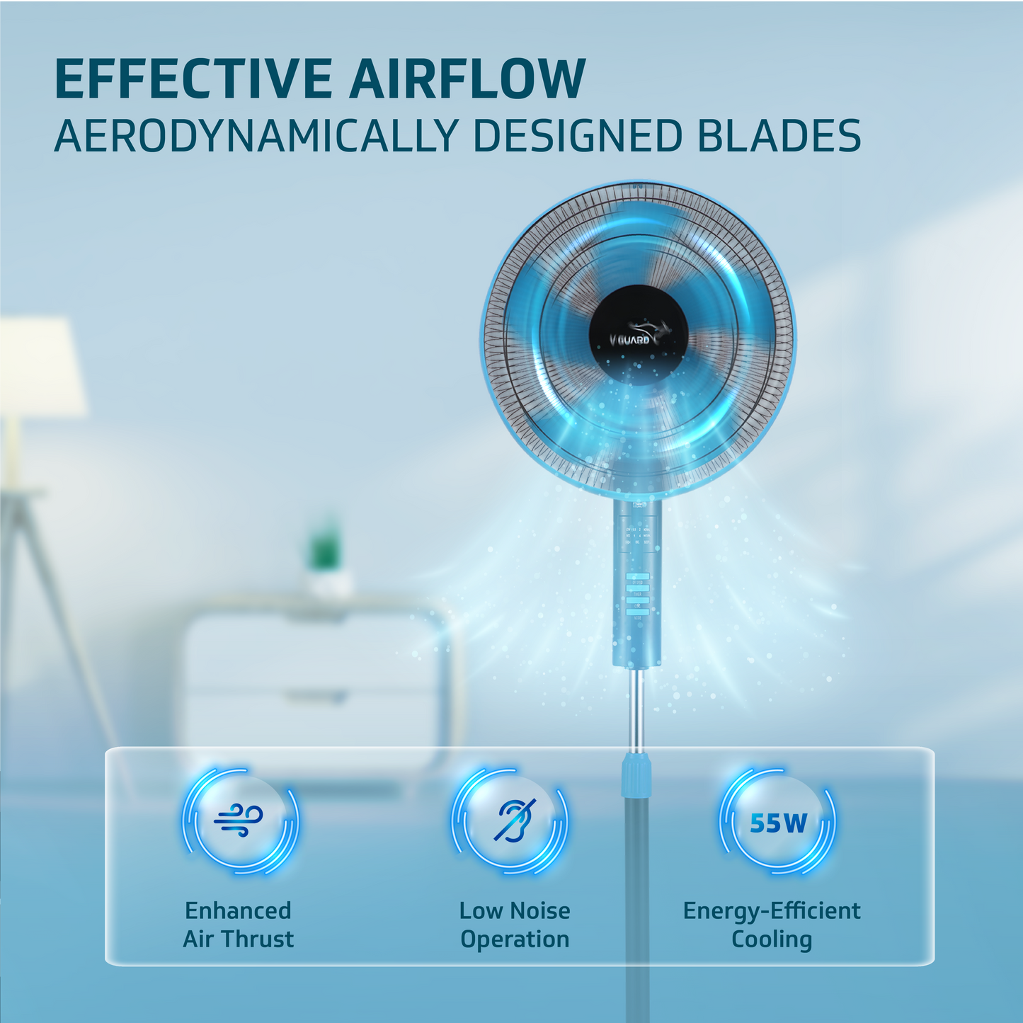 Esfera Remote 5 Blade 40 cm Pedestal Fan, Blue Black