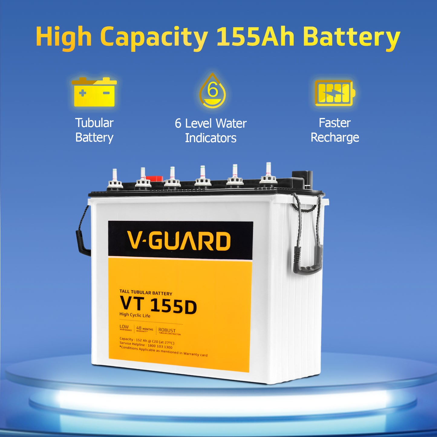 Smart Pro 1200 S Solar Inverter + VT 155D Battery Combo for Home, Office & Shops