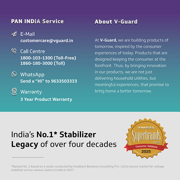 V-Guard Duralis 500 Mainline Stabilizer for Home | Digital Display | Thermal Overload Protection | Wide Input Voltage Range (Working Range 90 VAC-300 VAC) | 2 Year Warranty by V-Guard | Grey