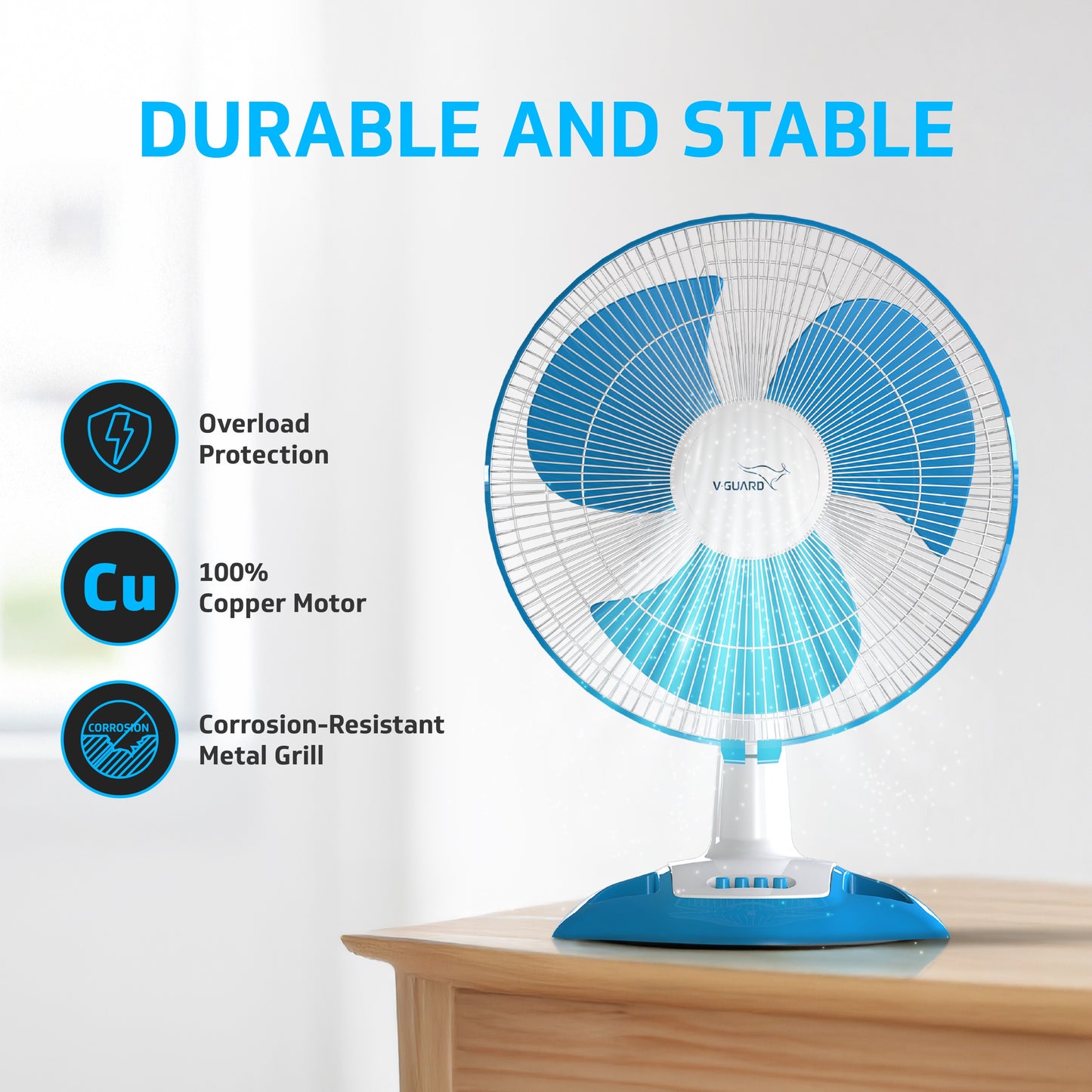 Gatimaan TF Ultra High Speed Table Fan, White Blue
