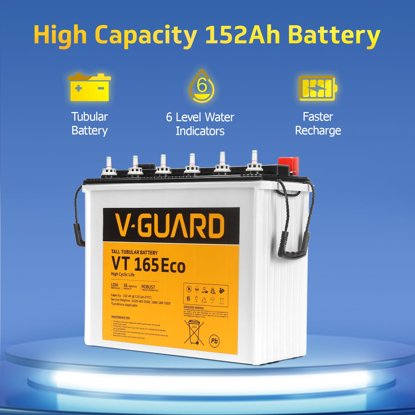 Smart Pro 1200 S Solar Inverter + VT 165 Eco Battery Combo for Home, Office & Shops
