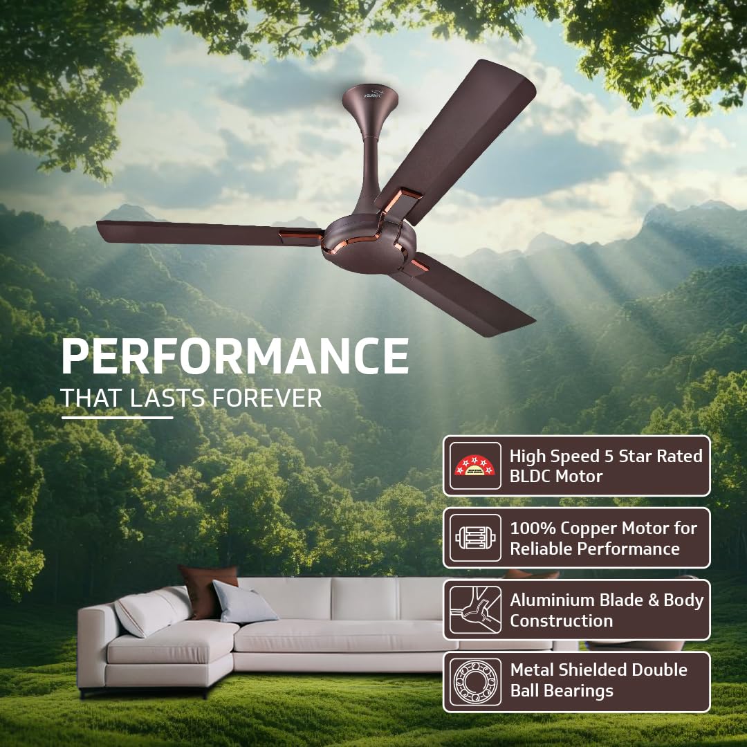 Exado Pro ES BLDC Ceiling Fan For Home, Anti Dust Coating, 5-Star Energy Saving, Remote Control, 100% Copper Motor, 1.2M (Elegance Brown Matte)
