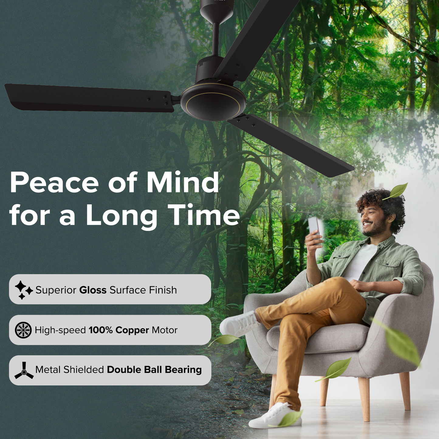 Ecowind Neo Plus BLDC Motor Ceiling Fan with Remote, 1.2 m, Brown, 5 Star Rated
