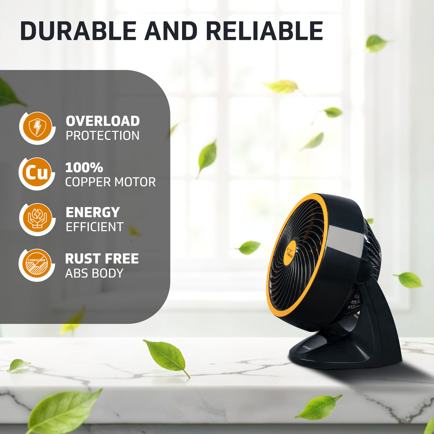 Spinny Pro multipuprose personal fan, table and wall mount, 2100 RPM, Orange Black