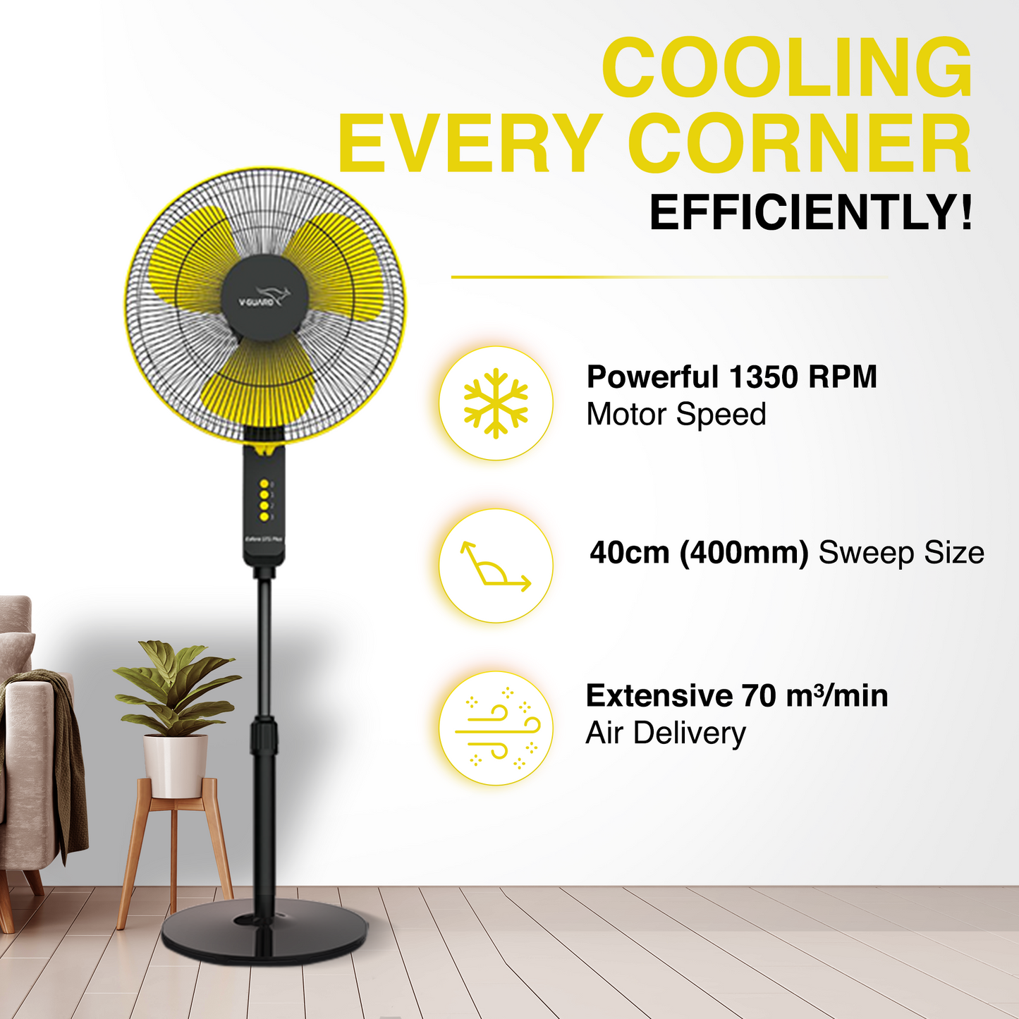 Esfera STS Plus 2 in 1 Convertible Fan 40 cm Pedestal Fan  , Yellow Black