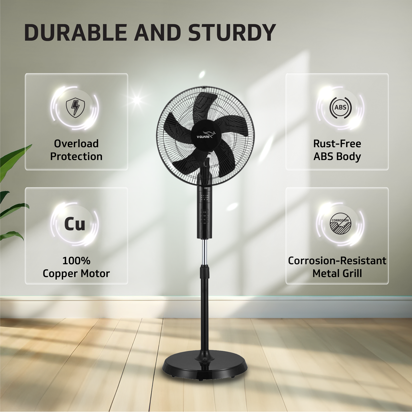 Esfera Remote 5 Blade 40 cm Pedestal Fan, Black