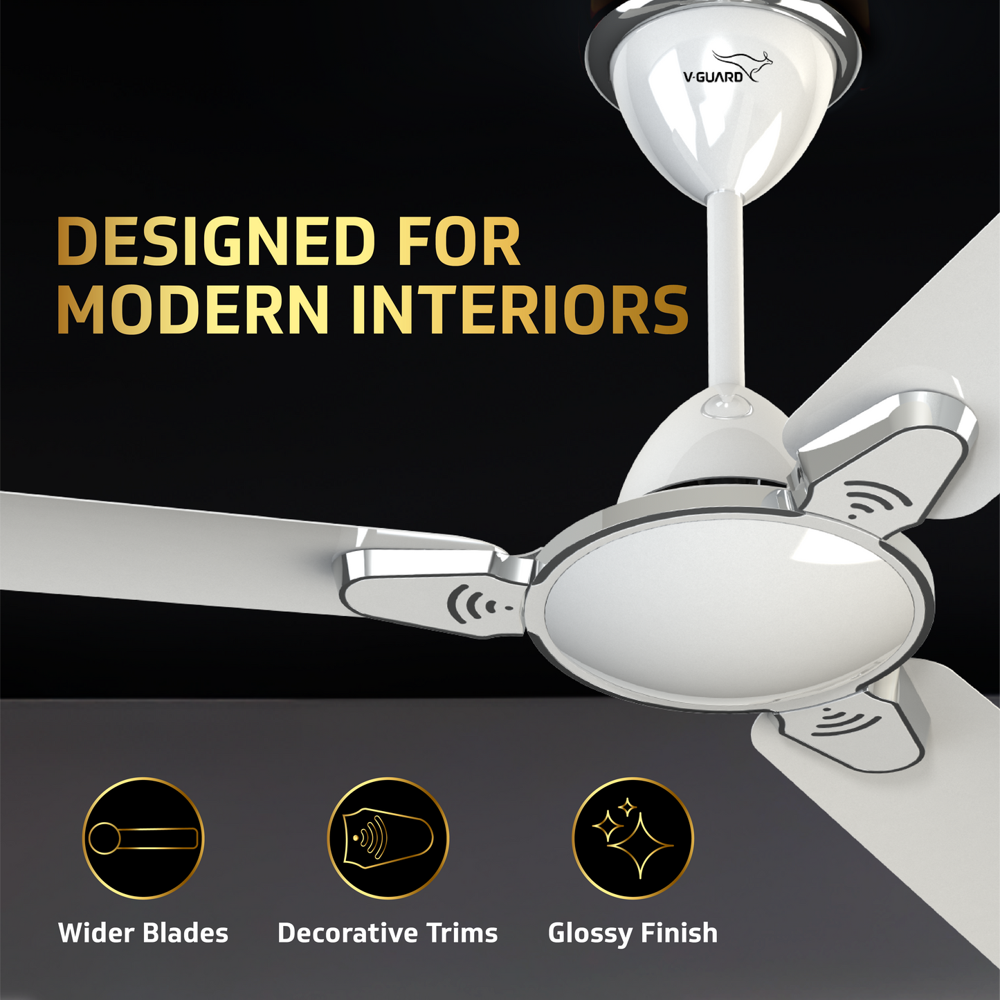 Besa Air Ceiling Fan For Home, High-Speed Copper Motor, Decorative Trims, 1.2 m, Pearl White