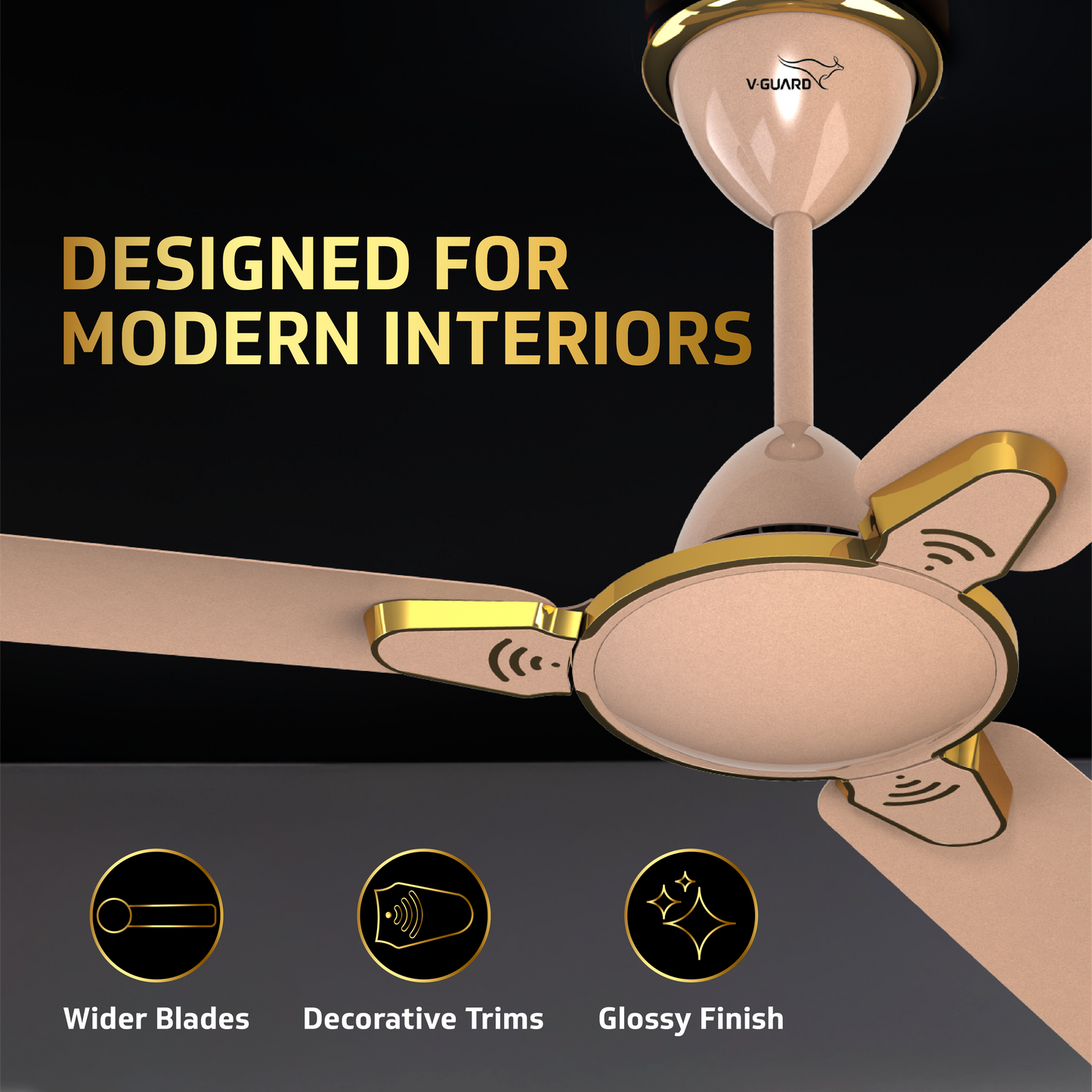 Besa Air Ceiling Fan For Home, High-Speed Copper Motor, Decorative Trims, 1.2 m, Rose Glow