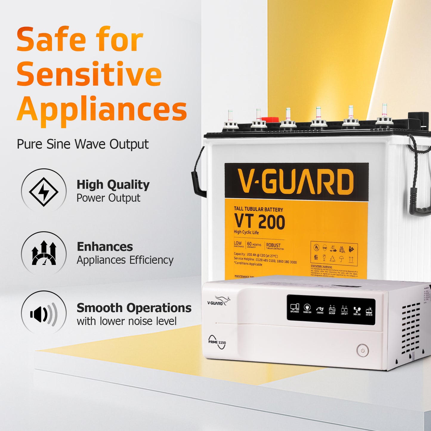 Prime 1150 Inverter + VT 200 Battery Combo for Home, Office & Shops