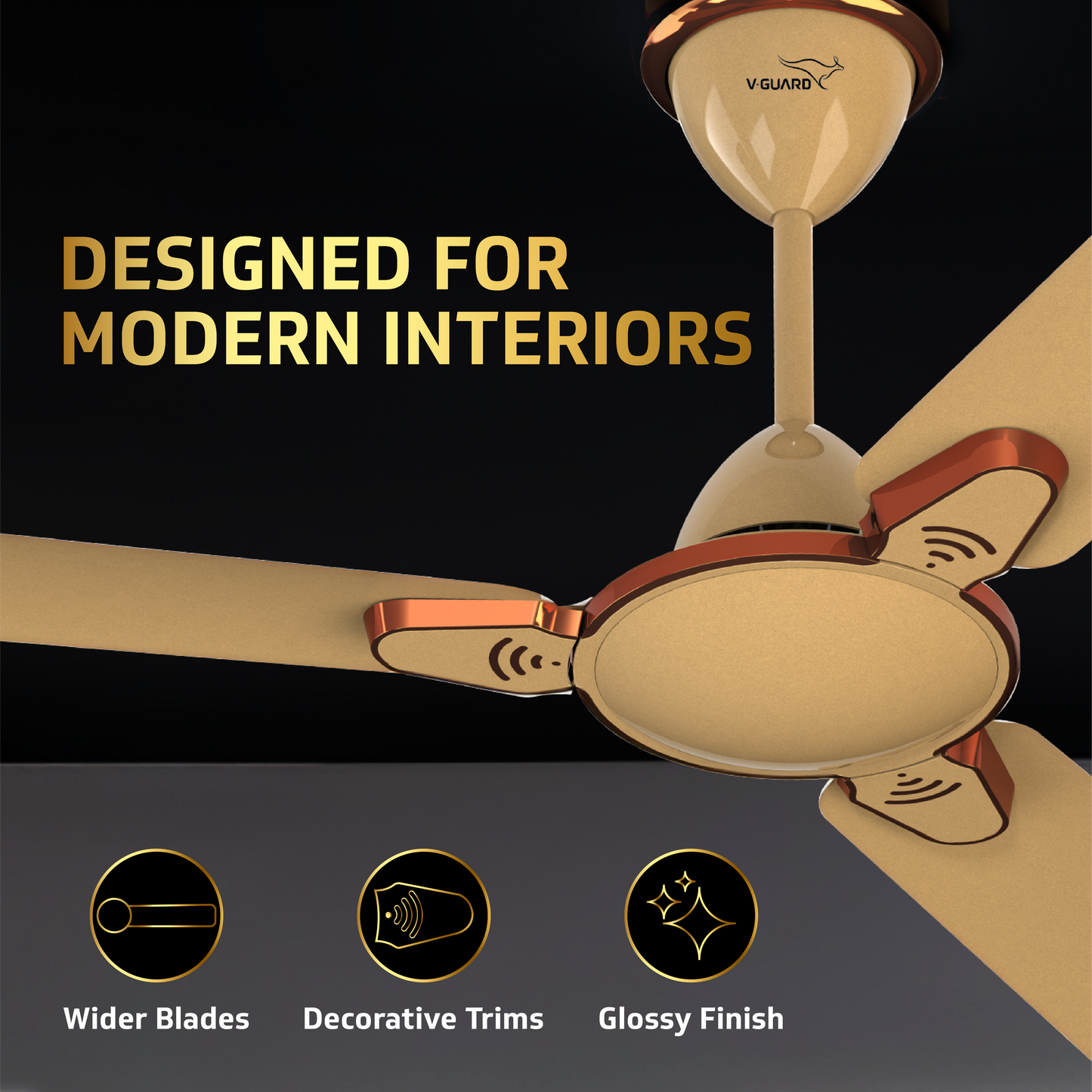 Besa Air Ceiling Fan For Home, High-Speed Copper Motor, Decorative Trims, 1.2 m, Imperial Gold