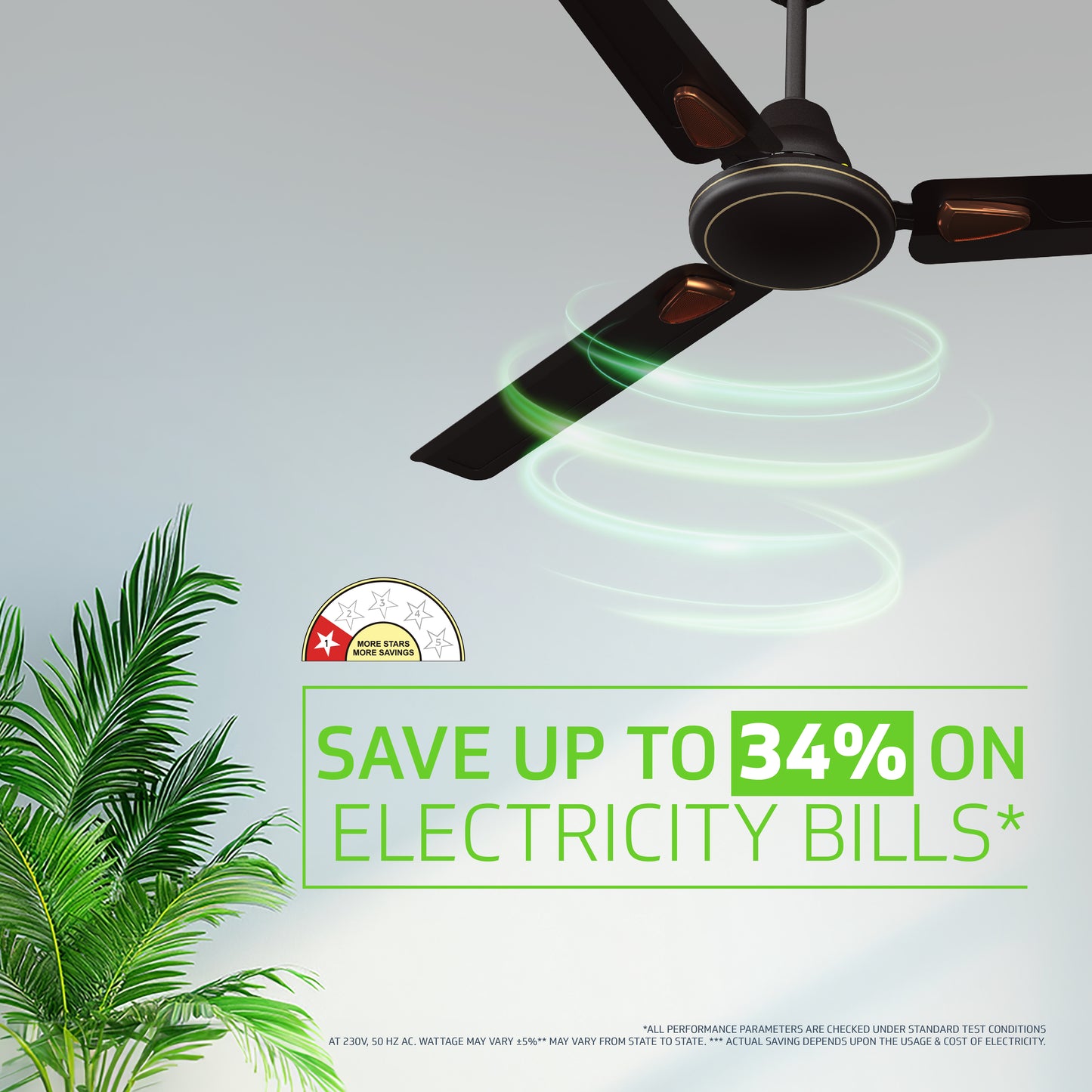 Windle Deco EC Modern Ceiling Fan For Home| High Speed Fan | Exquisite Detailing For Elevated Charm | Powder-Coated Glossy Finish | Matte Brown | 1.2 meters