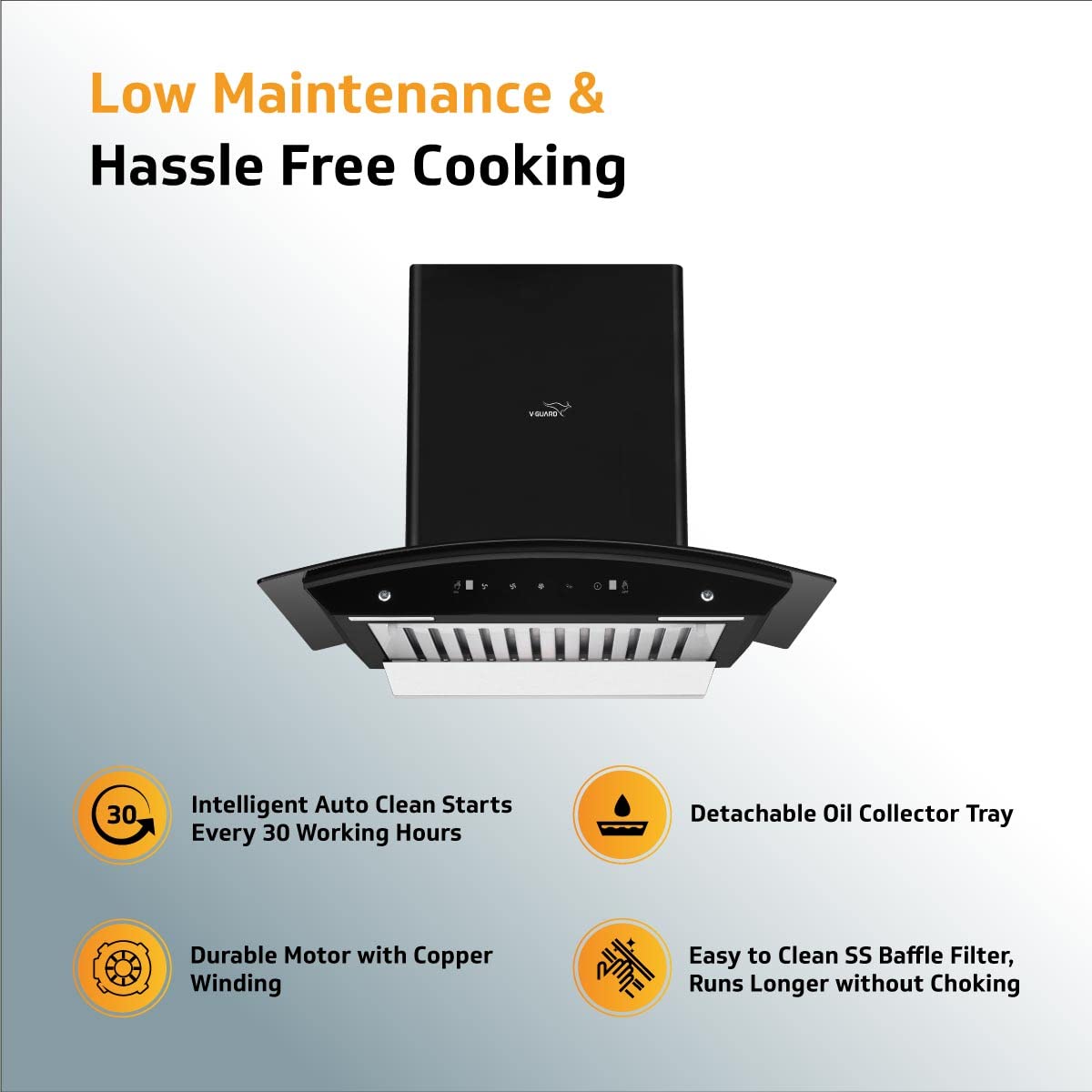 A10 BL140 Kitchen Chimney with 1200m³/hr Suction, Thermal Auto Clean, Curved Glass, Baffle Filter, Motion Sensor Controls, Oil Collector Tray, LED Light (Black)