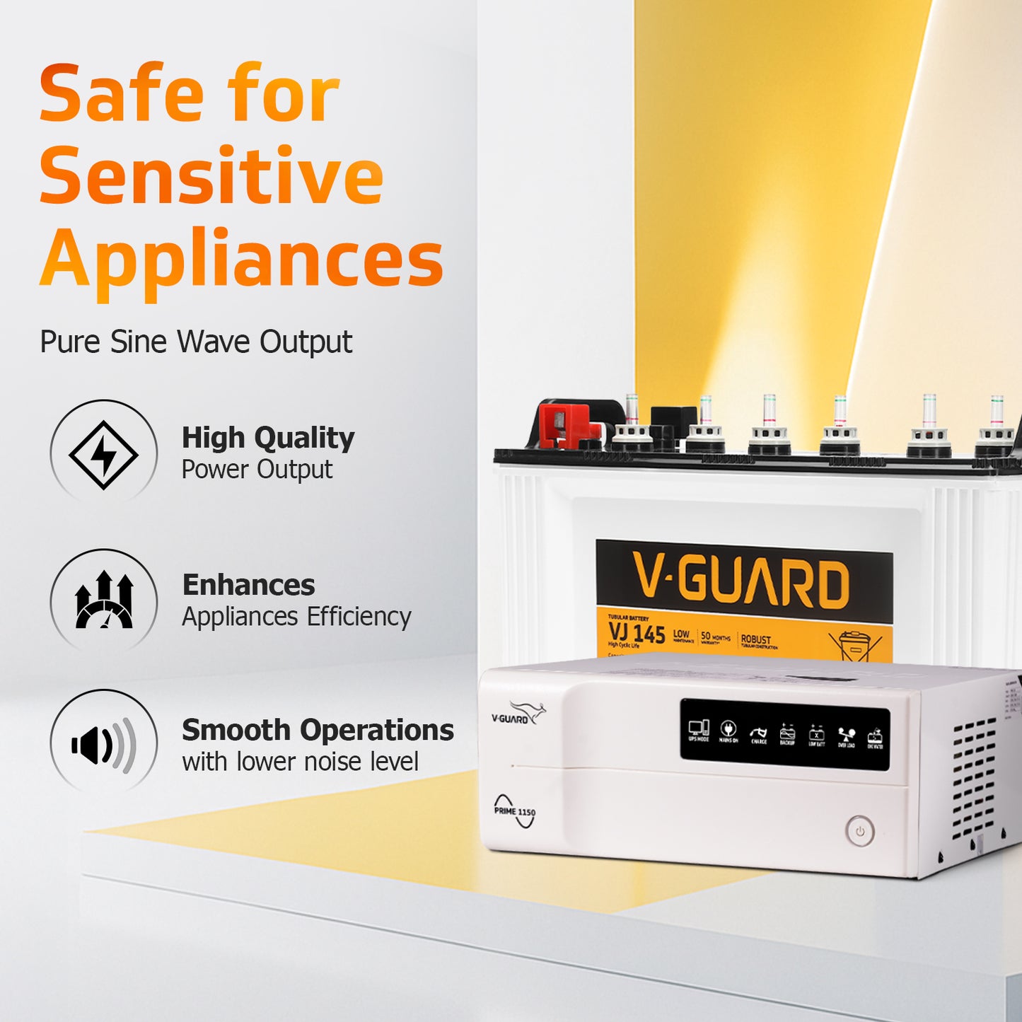 Prime 1150 Inverter and VJ 145 Battery Combo for Home, Office & Shops