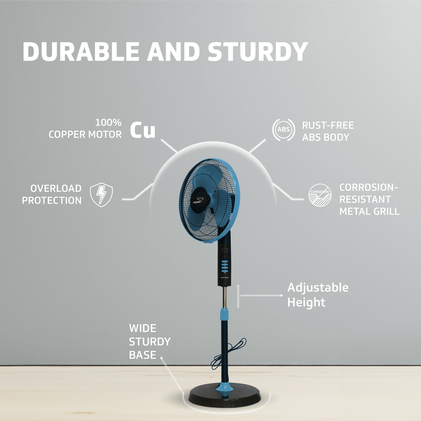 Esfera Pedestal Fan with Remote Control, In-built 7.5 Hour Timer Functionality, 40 cm, Blue Black