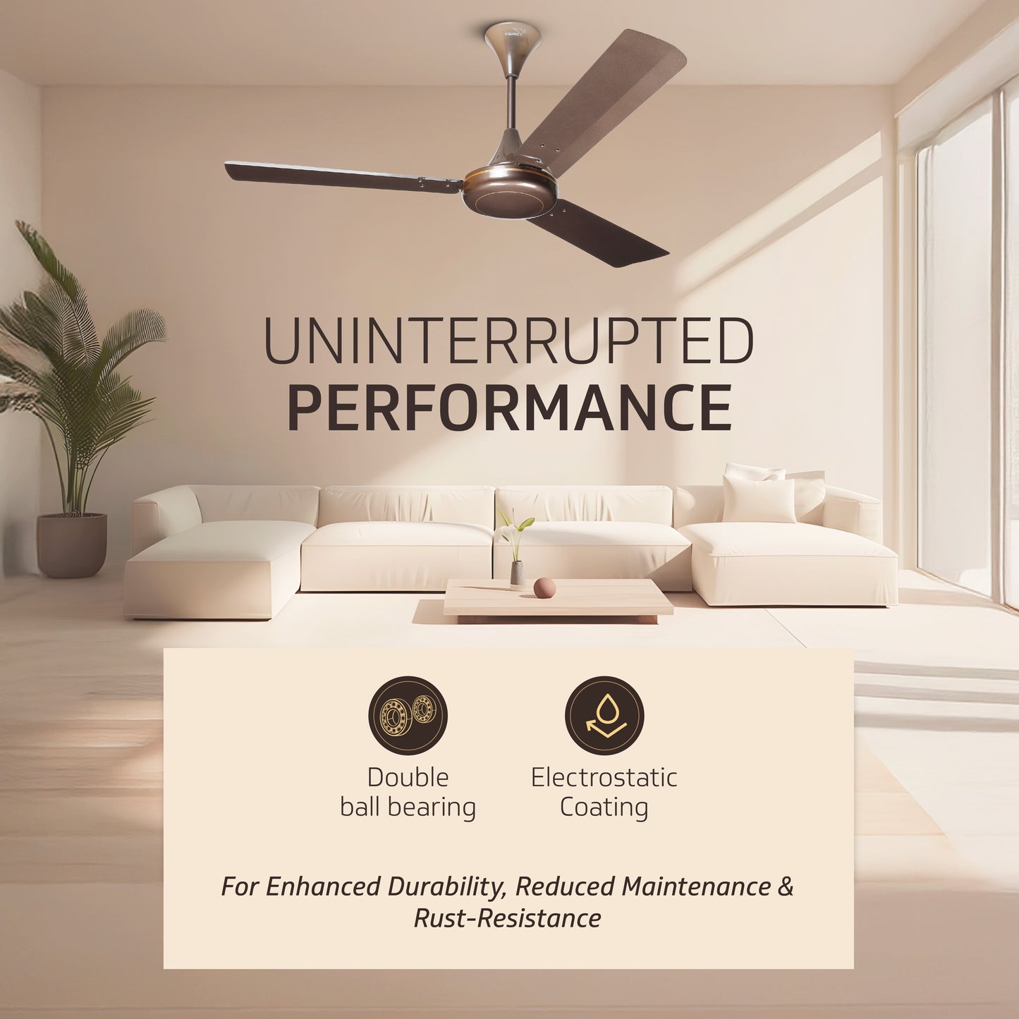 V-Guard Gatimaan Pro EC Ultra High-Speed Ceiling Fan for Home | 400 RPM | Aerodynamically Designed Blades | 1.2M Sweep | Pearl Brown