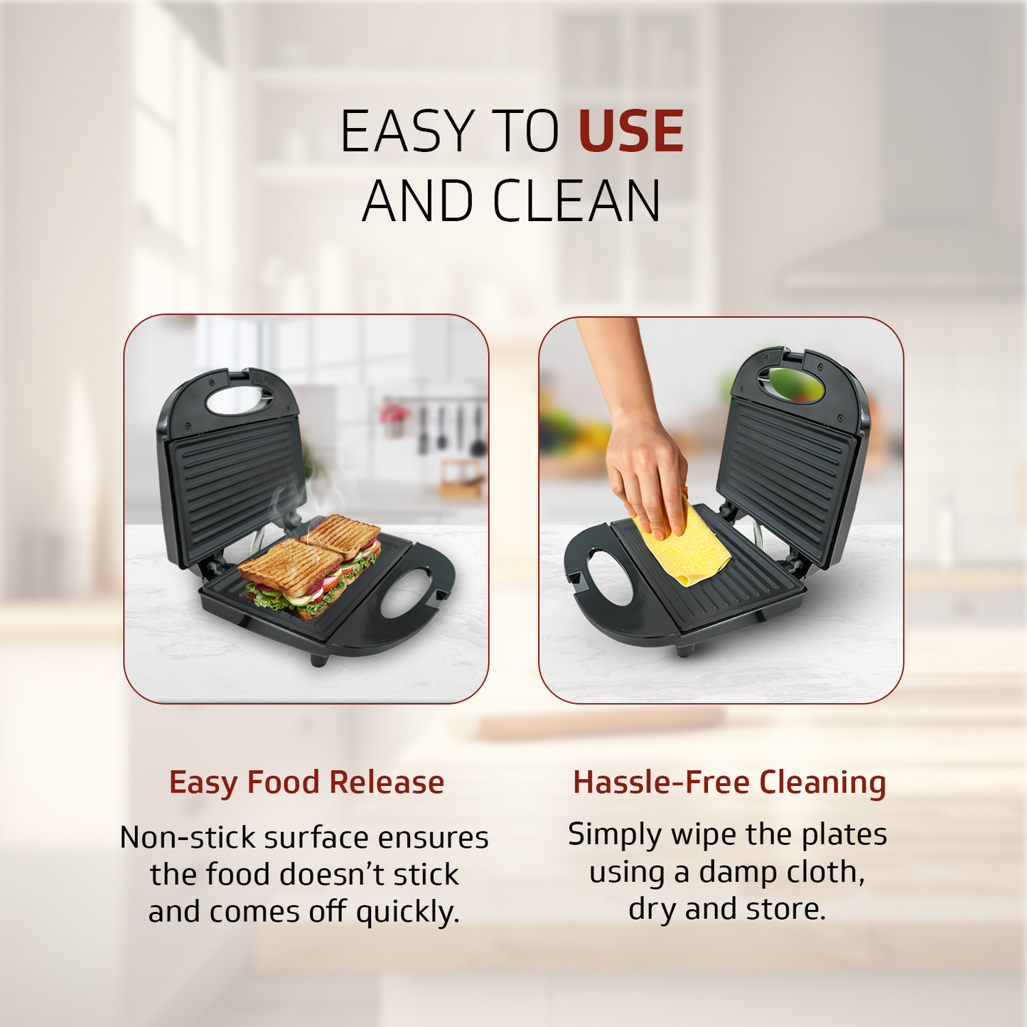 VSG80 2 Slice Grill Sandwich Maker | Fixed Non-Stick Grill Plates with Powerful 800 Watt Heating Rods |Easy to Clean Non-Stick Greblon Coating | 1 Year Warranty