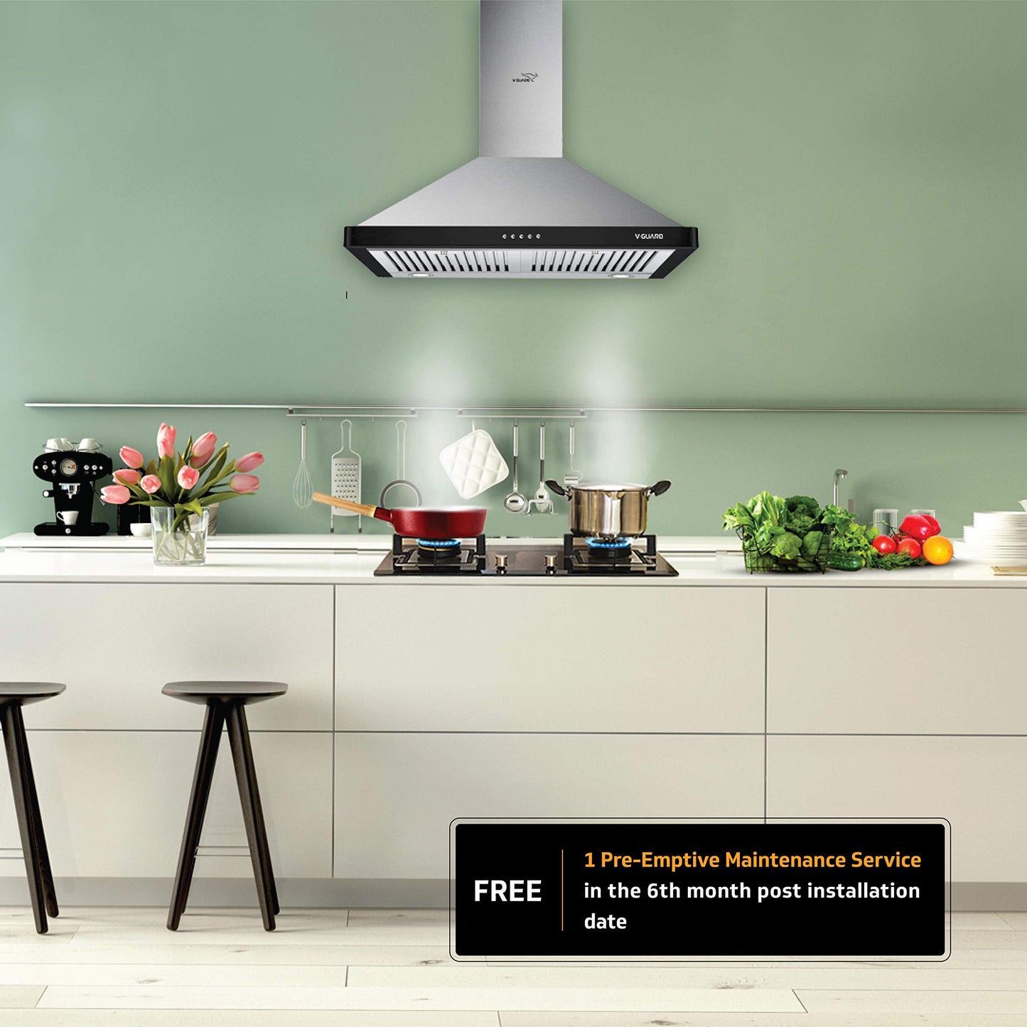 M20 60cm, 1200m³/hr Electric Kitchen Chimney with Baffle Filter, Push Button Controls