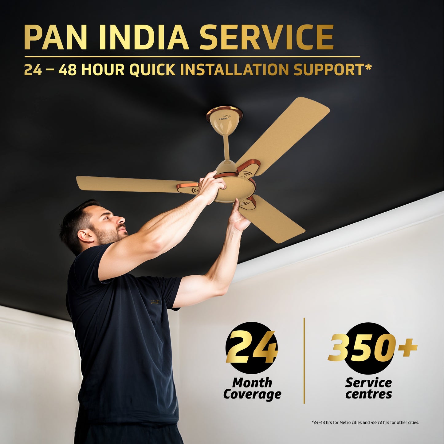 Besa Air Ceiling Fan For Home, High-Speed Copper Motor, Decorative Trims, 1.2 m, Imperial Gold