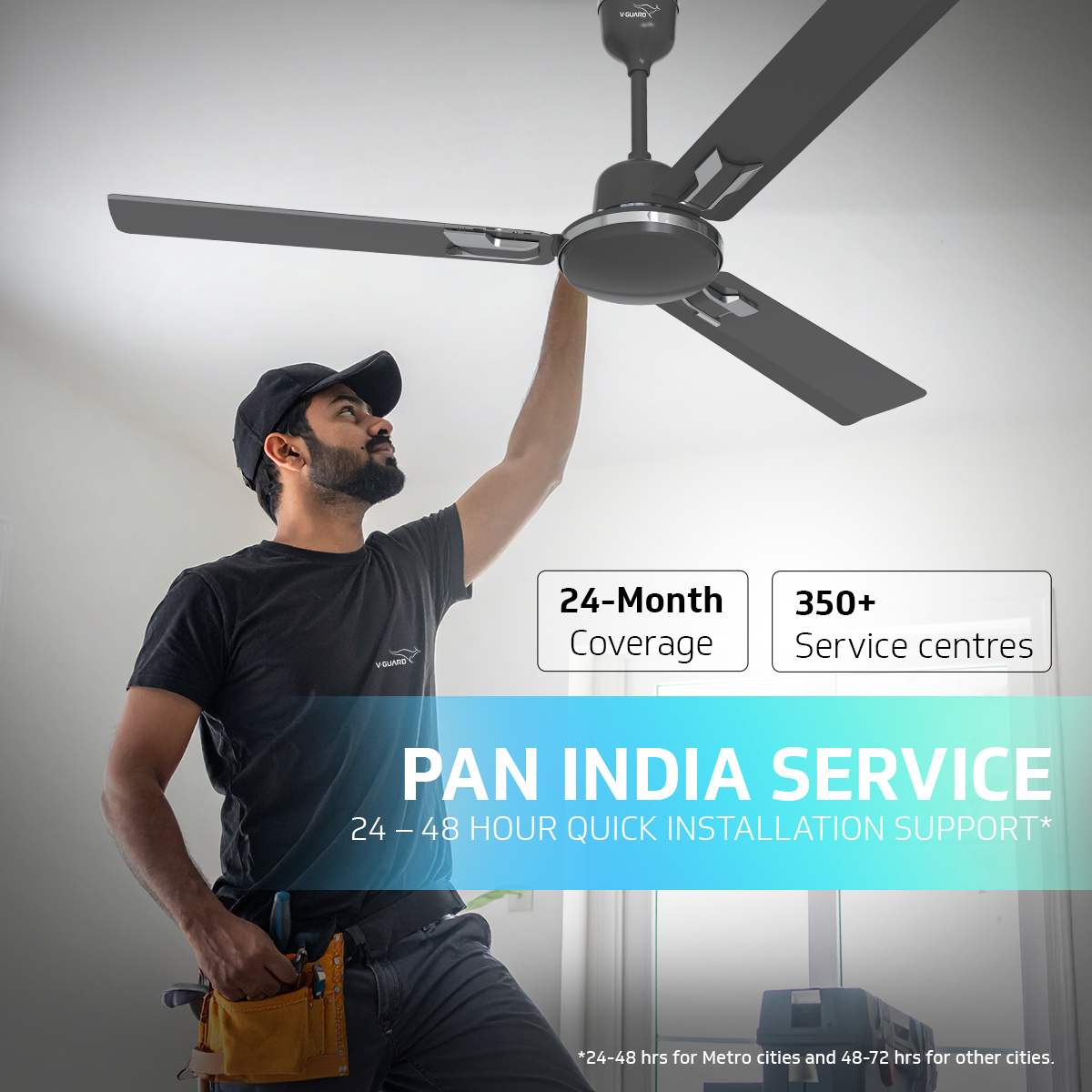 V-Guard Pace Art Bz Ceiling Fan for Home with Decorative Trims 1.2 M, Midnight Black