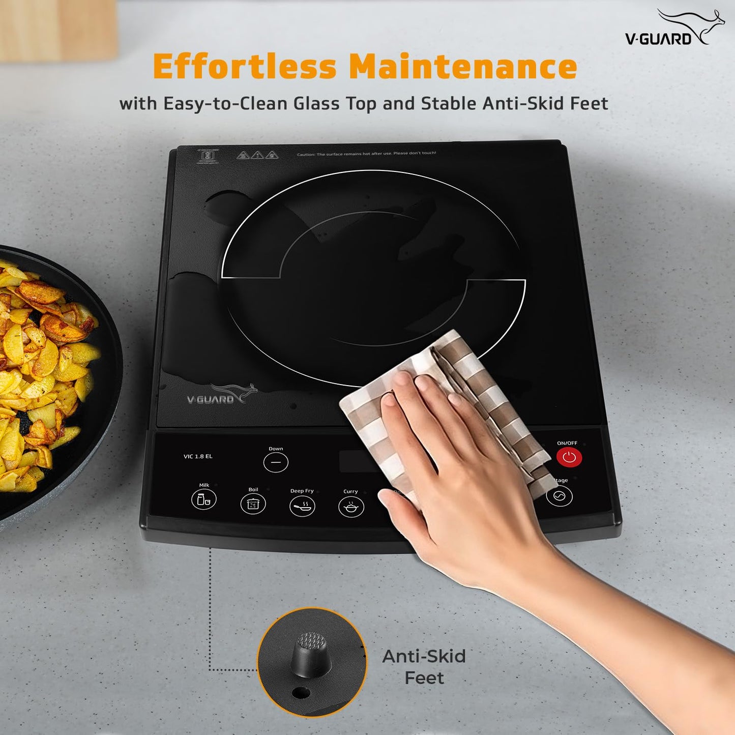 VIC 1.8 EL Induction Cooktop / 1800 Watt Electric Induction stove with 8 Power Levels |Temperature Control | Push button| Auto-cutoff | Elegant Crystal Glass Matte Finish | Fast Cooking