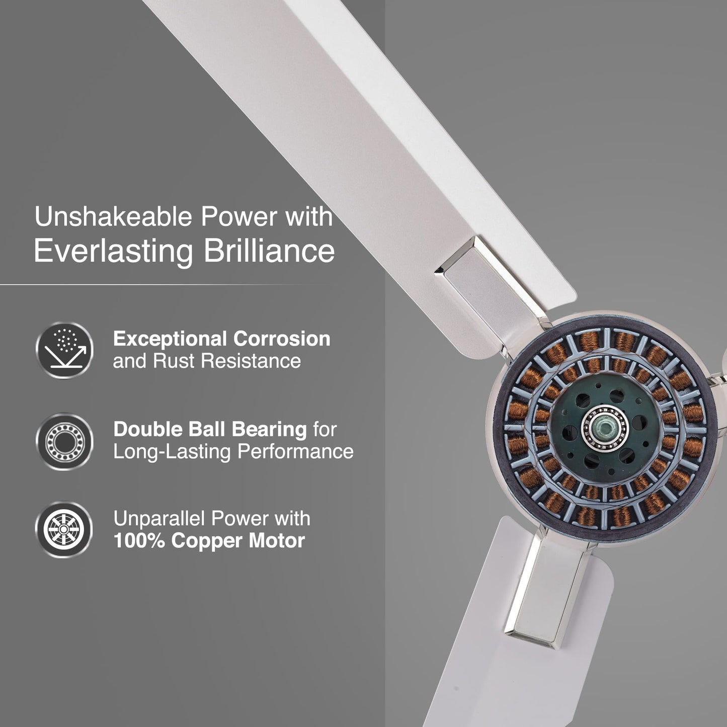 Exado Pro AS Anti Dust High Speed Ceiling Fan for Home 1.2 m, Pearl White