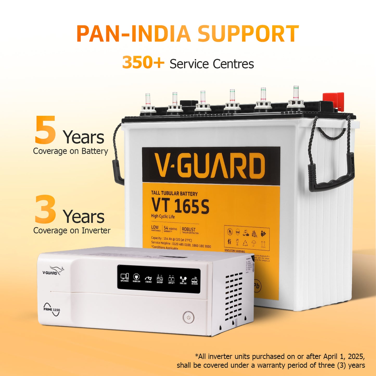 Prime 1150 Inverter + VT 165S Battery combo for Home, Office & Shops
