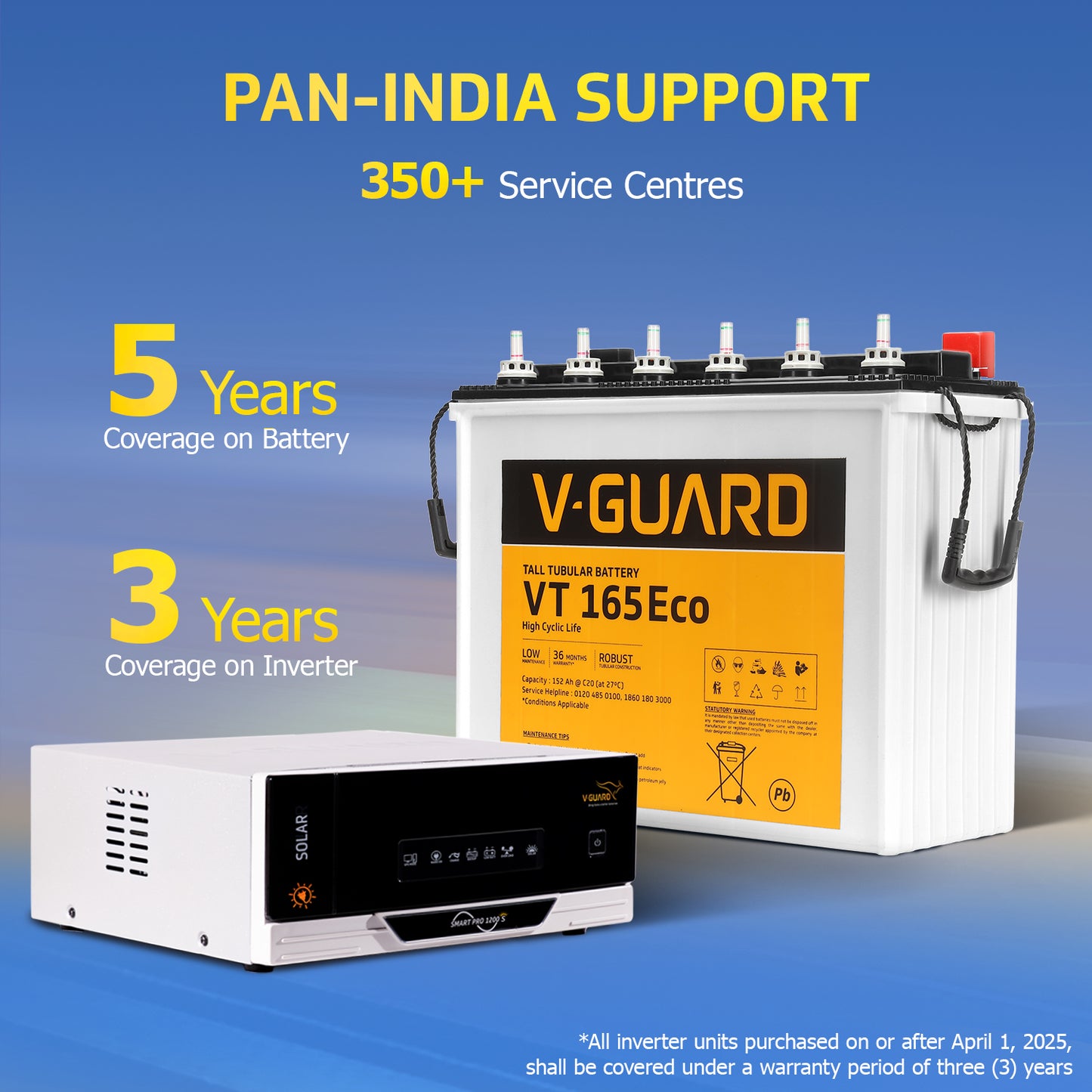 Smart Pro 1200 S Solar Inverter + VT 165 Eco Battery Combo for Home, Office & Shops
