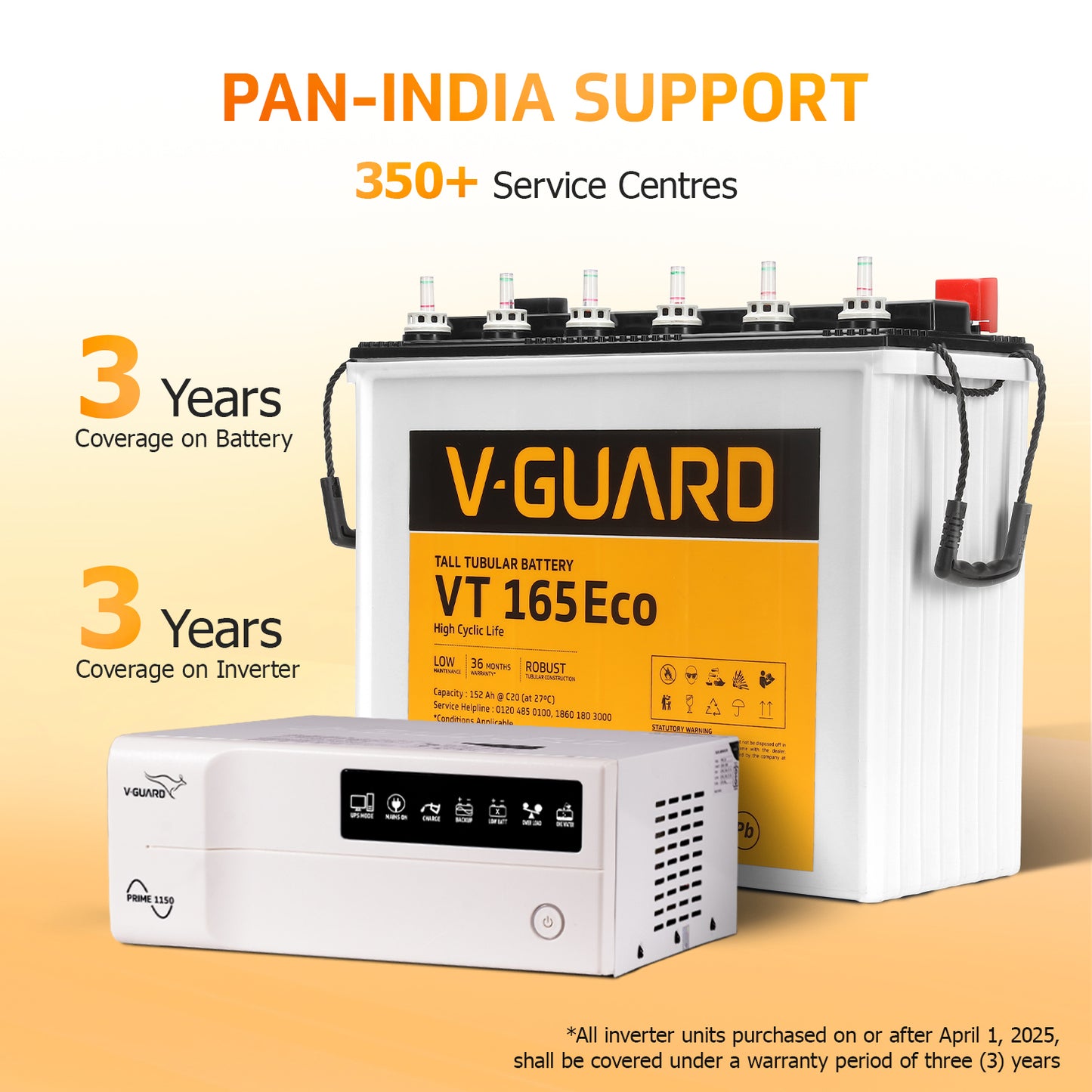 Prime 1150 Inverter and VT 165 Eco Battery Combo for Home, Office & Shops