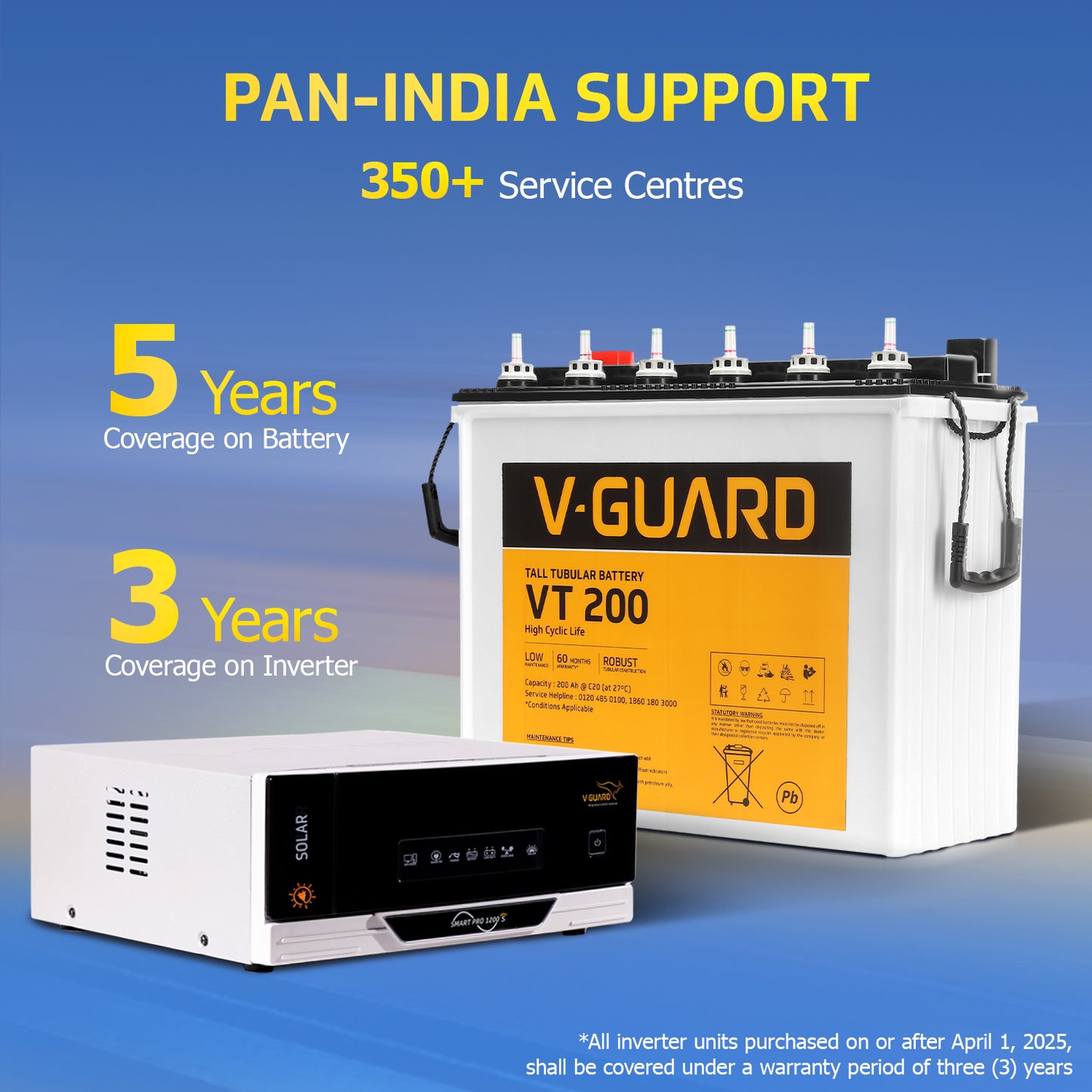 Smart Pro 1200 S Solar Inverter + VT 200 Battery Combo for Home, Office & Shops