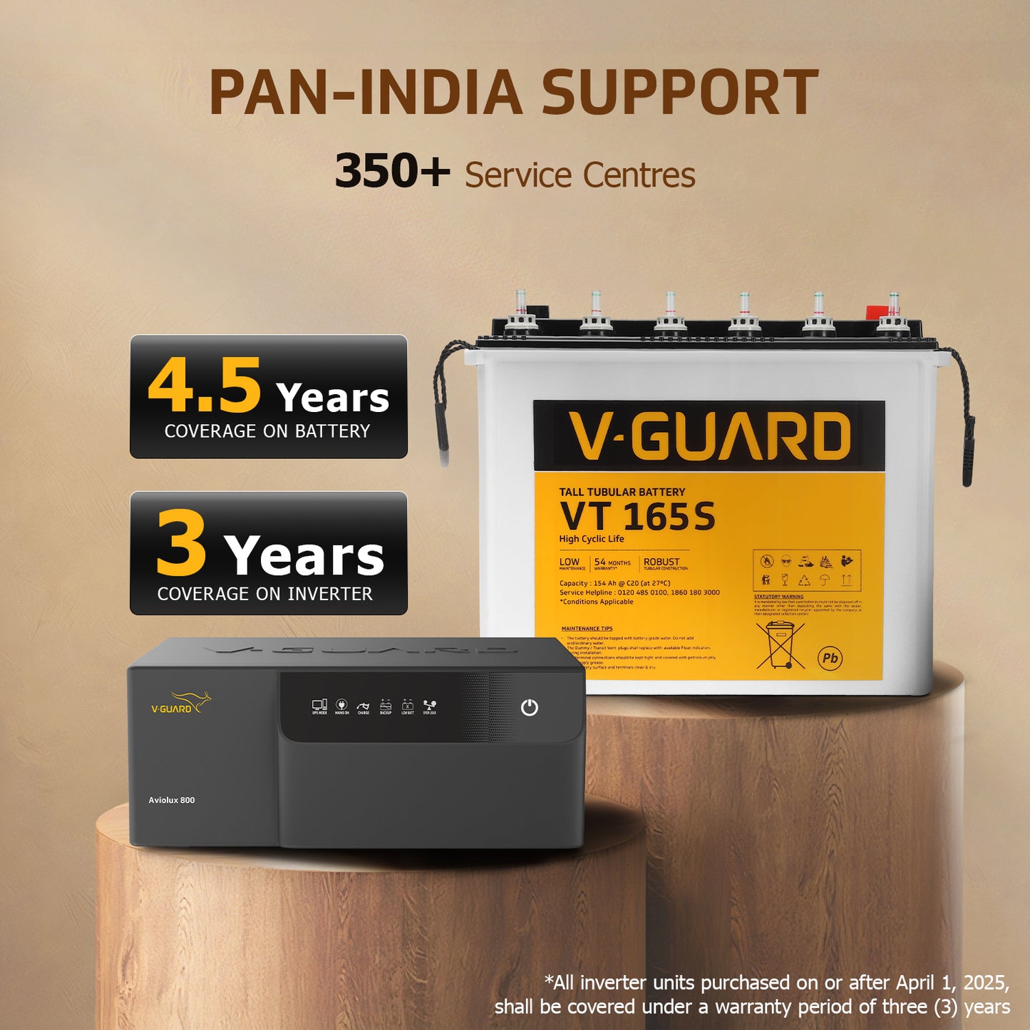Aviolux 800 Inverter and VT 165 Eco Battery Combo for Home, Office & Shops